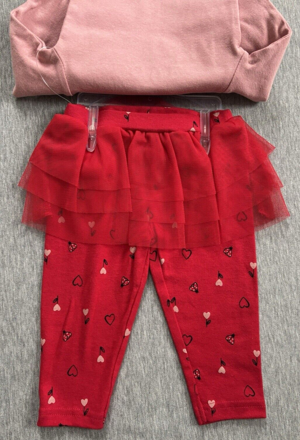 Carters Valentine’s Day (Girls 6M) 2-Piece Pink Bodysuit & Red Tutu Pants Set