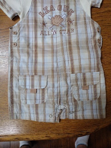 Baby Short Overalls and Shirt Set Size 6-9 Months Plaid Embroidered Baseball