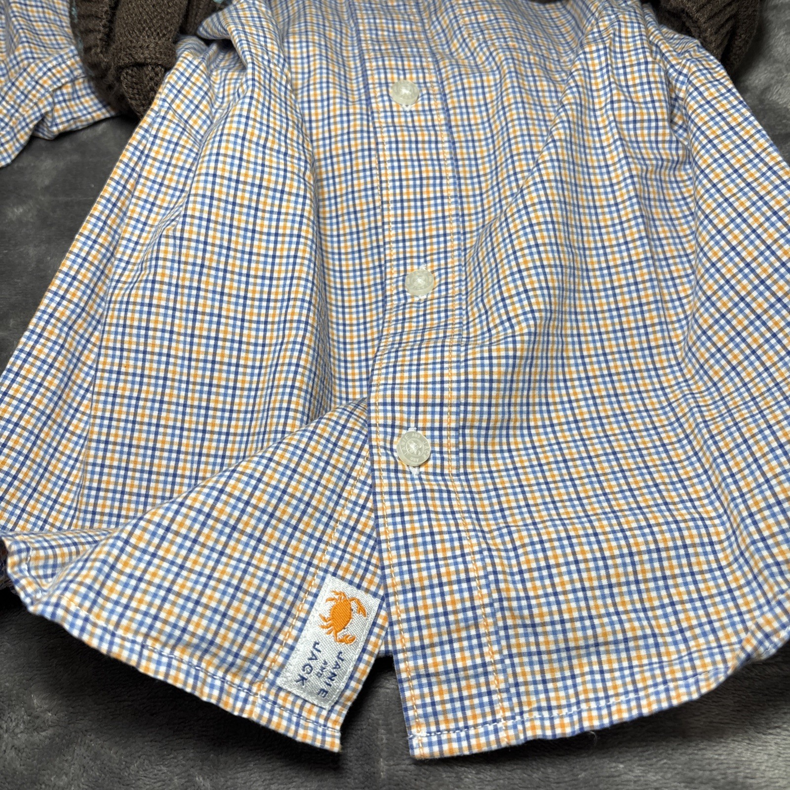 JANIE & JACK Kids Plaid Button Down Dress Shirt & Brown Sweater Vest Size 3