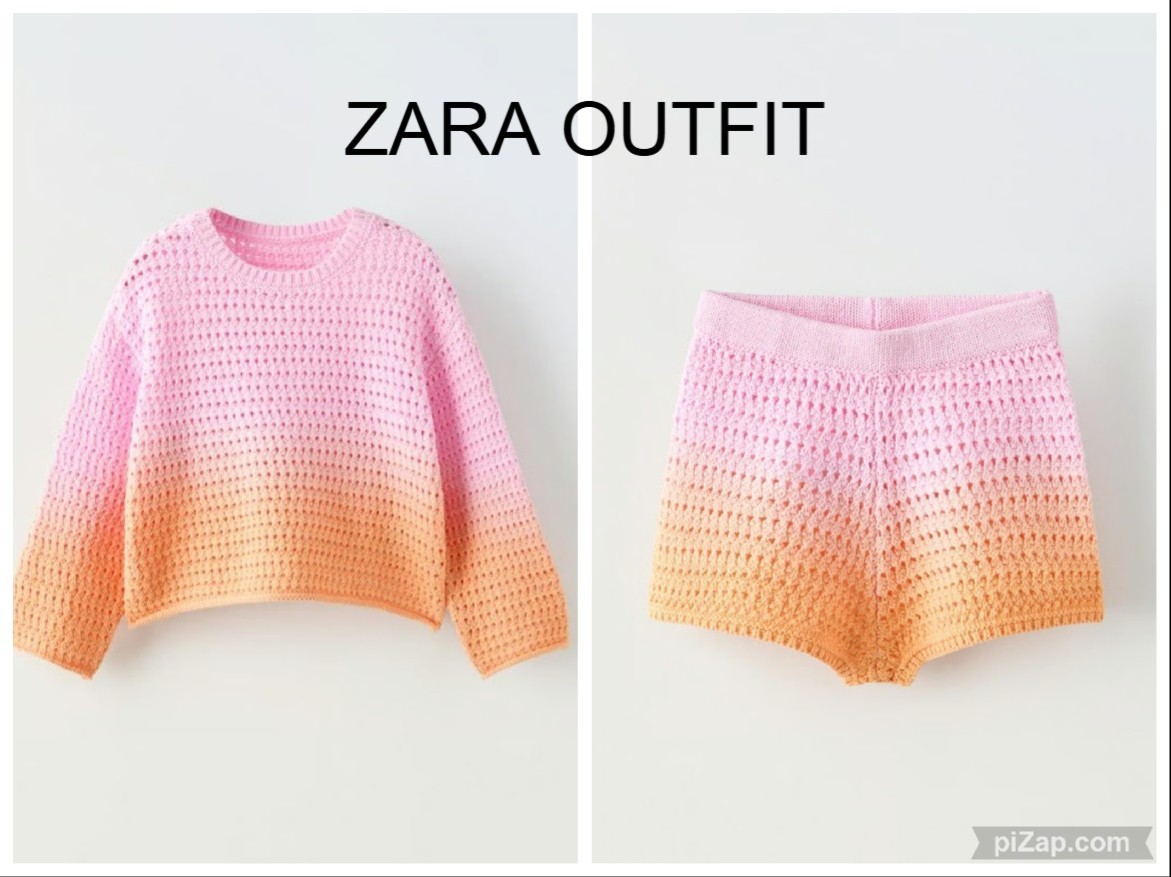ZARA Ombré Crochet Outfit Sweater Shorts Set Pink Orange Dip Dye 1.5 Y 18M