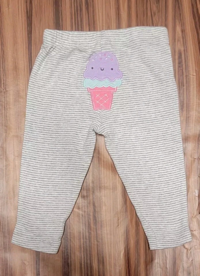 CARTER’S BABY GIRL 6M ICE CREAM PURPLE PINK HEARTS 3 PC SET PANTS & BODYSUITS