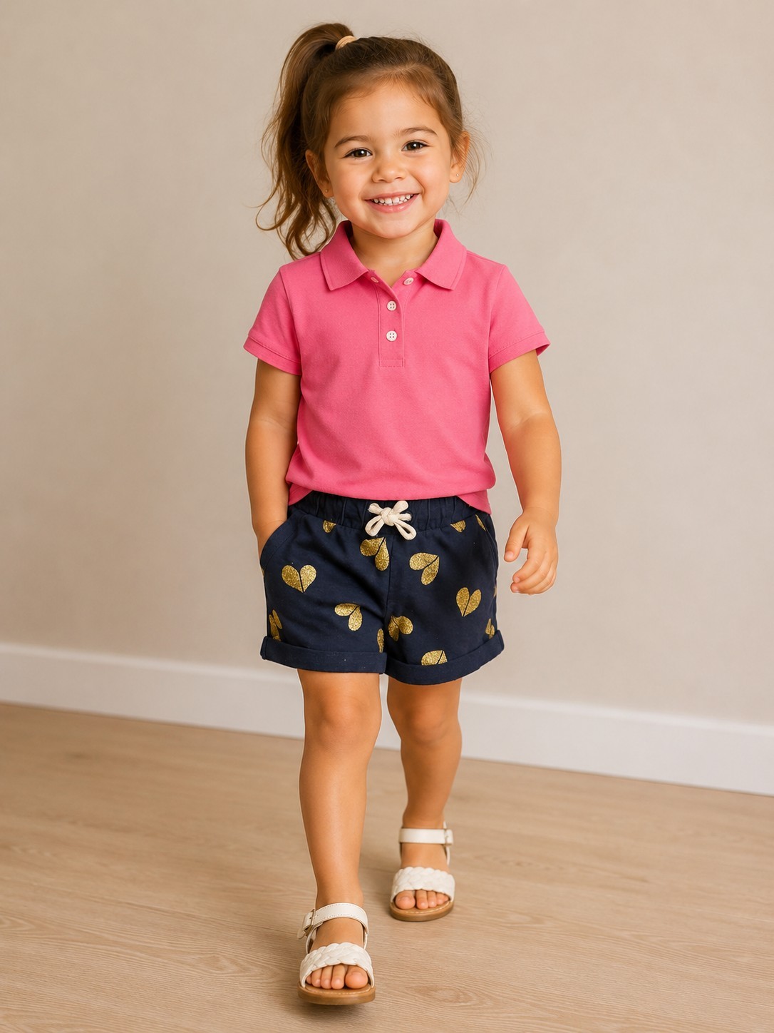 OshKosh B’gosh Toddler Girls’ 2 PC Uniform Polo & Glitter Heart Shorts Set 4T