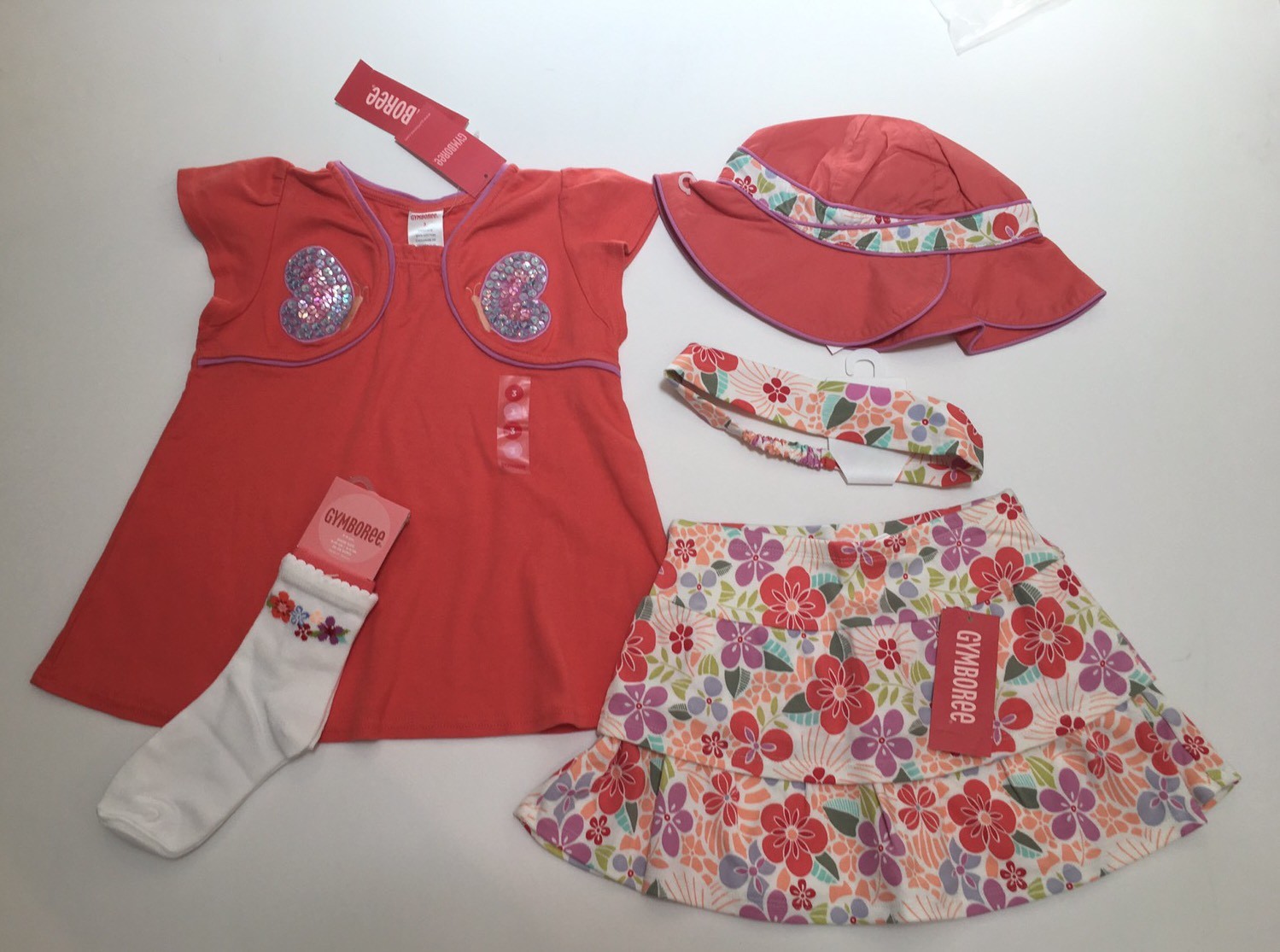 NWT Gymboree Tea Garden 3 3T Sequin Butterfly Tee Top Skort Hat Socks & Headband