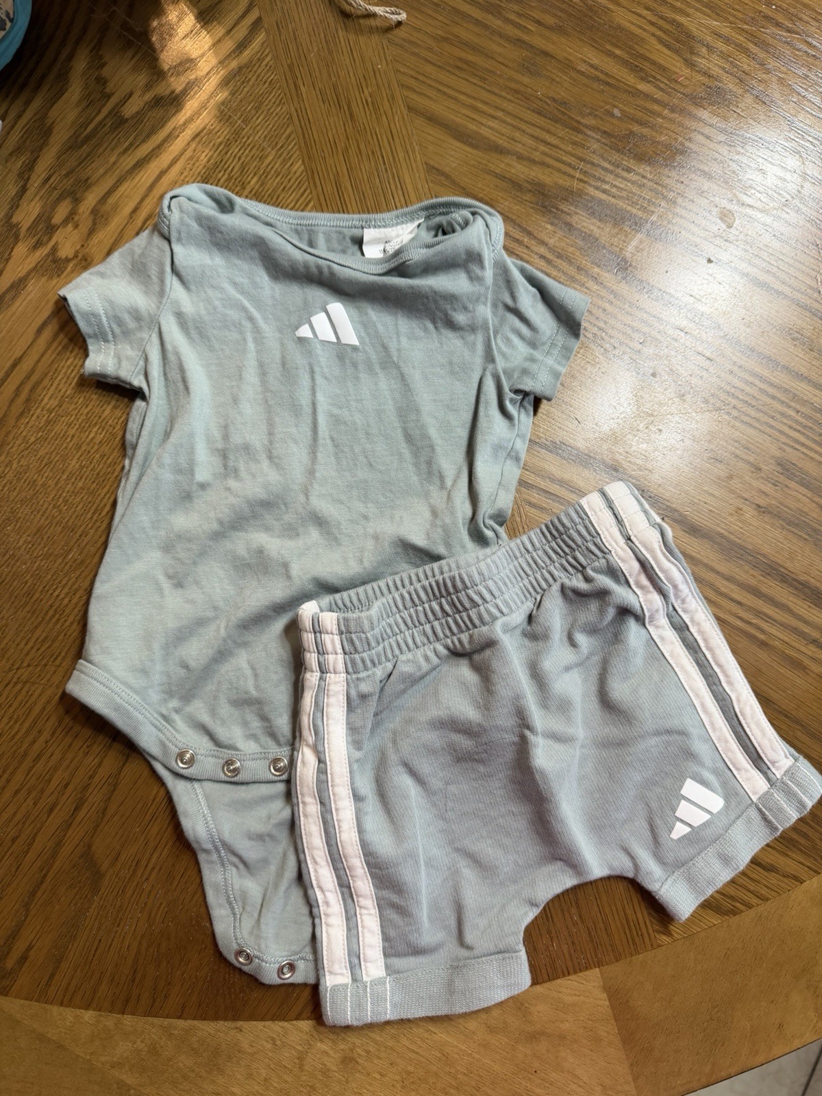 adidas Baby 2-Piece Gray Cotton Bodysuit & Shorts Set Short Sleeve 3M