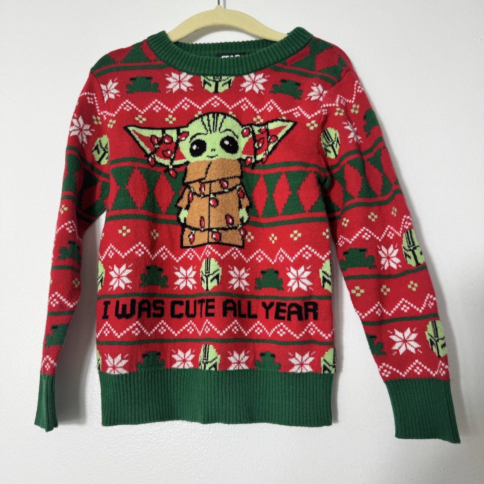 Star Wars Baby Yoda “I Was Cute All Year” Green-Red Christmas Sweater-3T