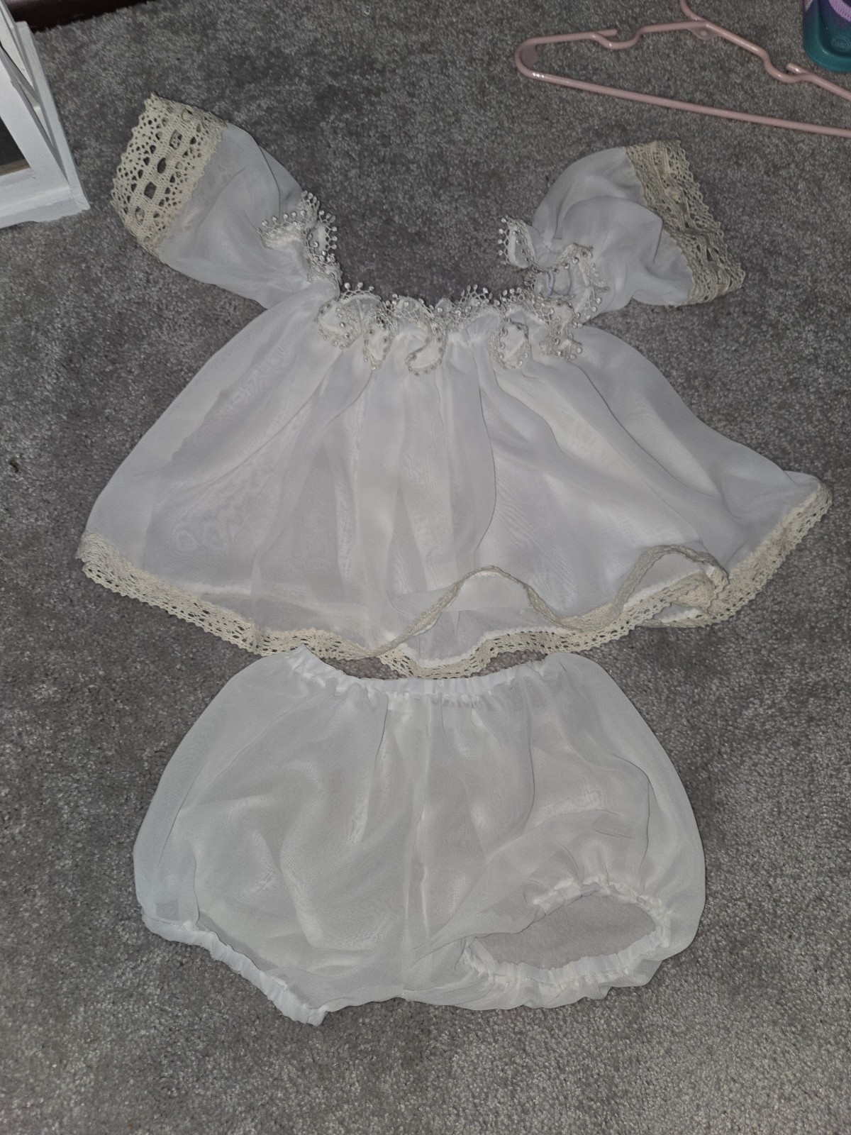 Cream Chiffon With Lace Trim Blouse And Bloomer Set Size 6-12mos- hand made.