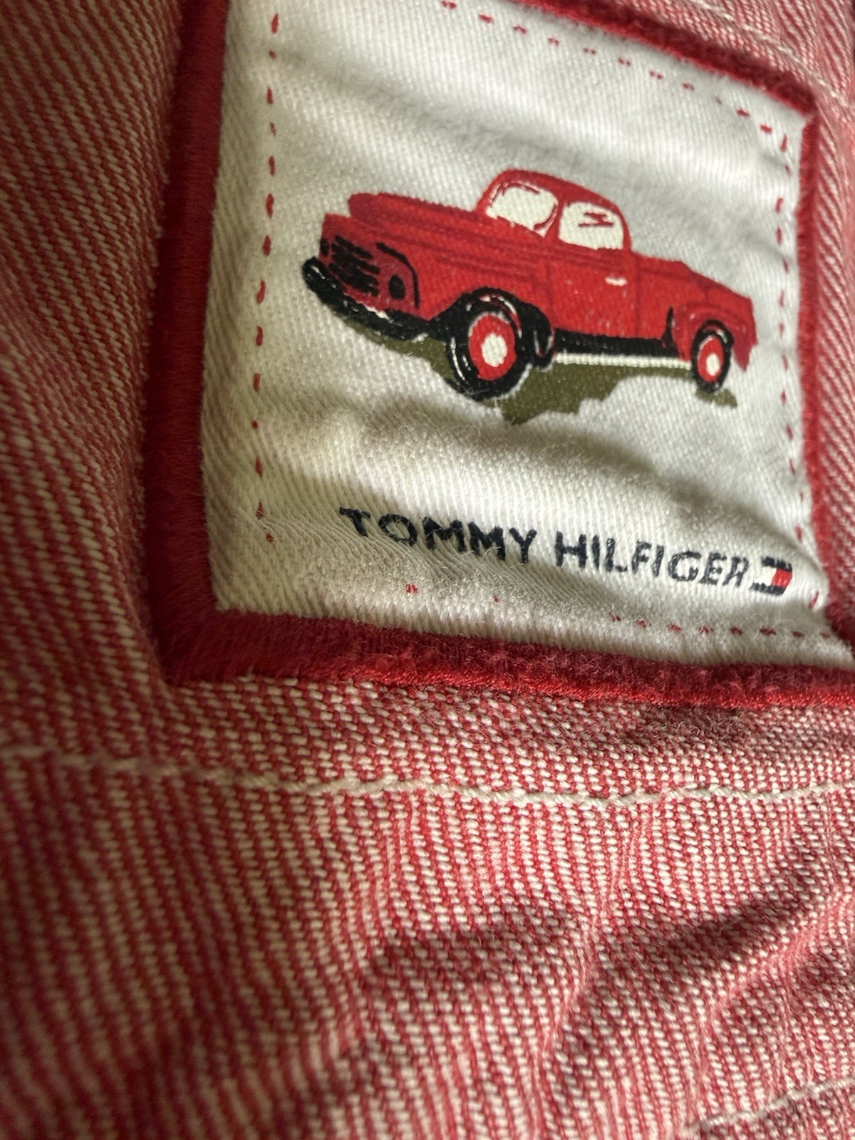 VTG 2001 Tommy Hilfiger Boys 12-18 Mos Toddler Red Pickup Truck Overall Shorts