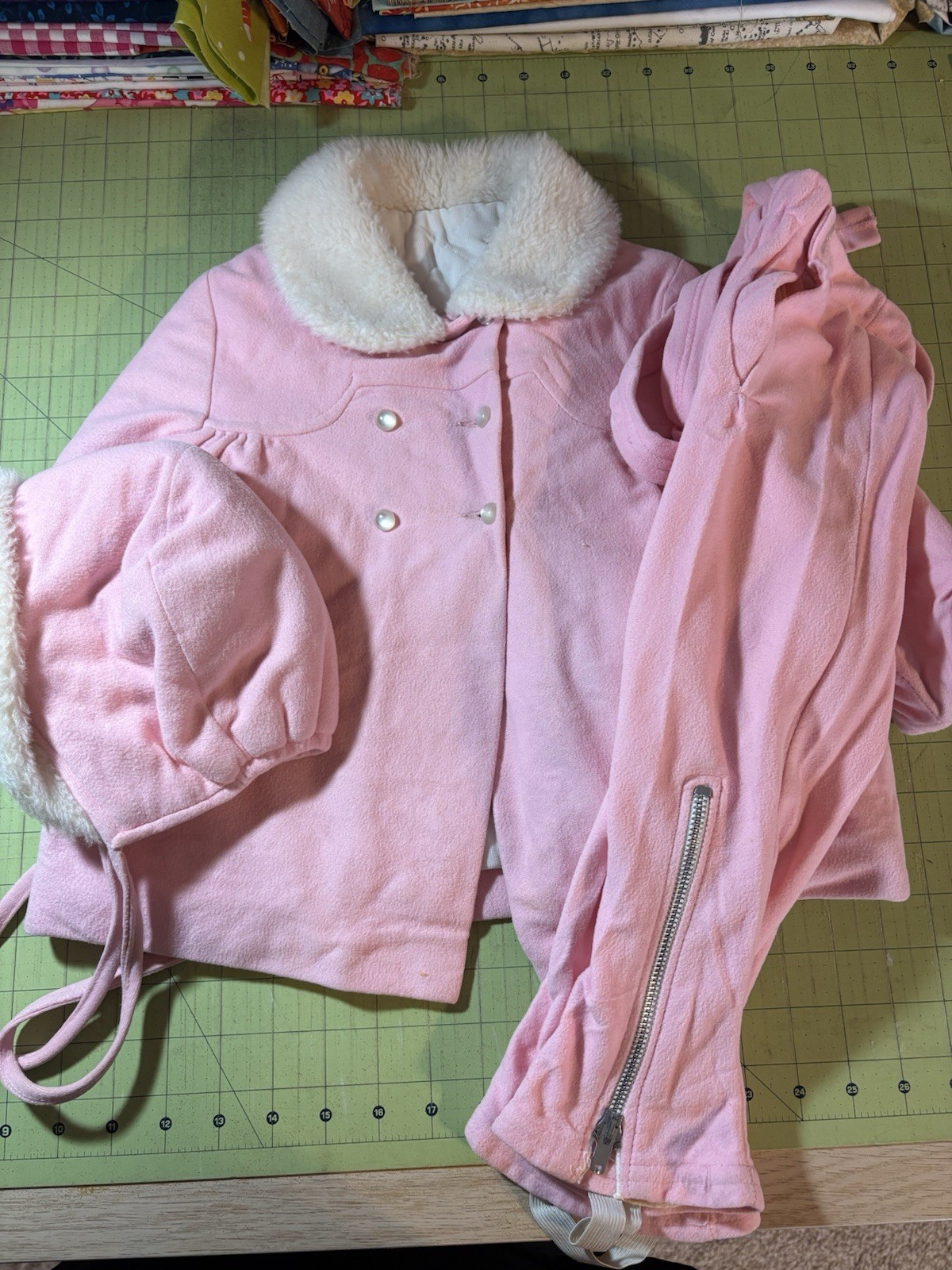 Vintage Cute Togs 24 Month Pink Jacket, Pants And Bonnet