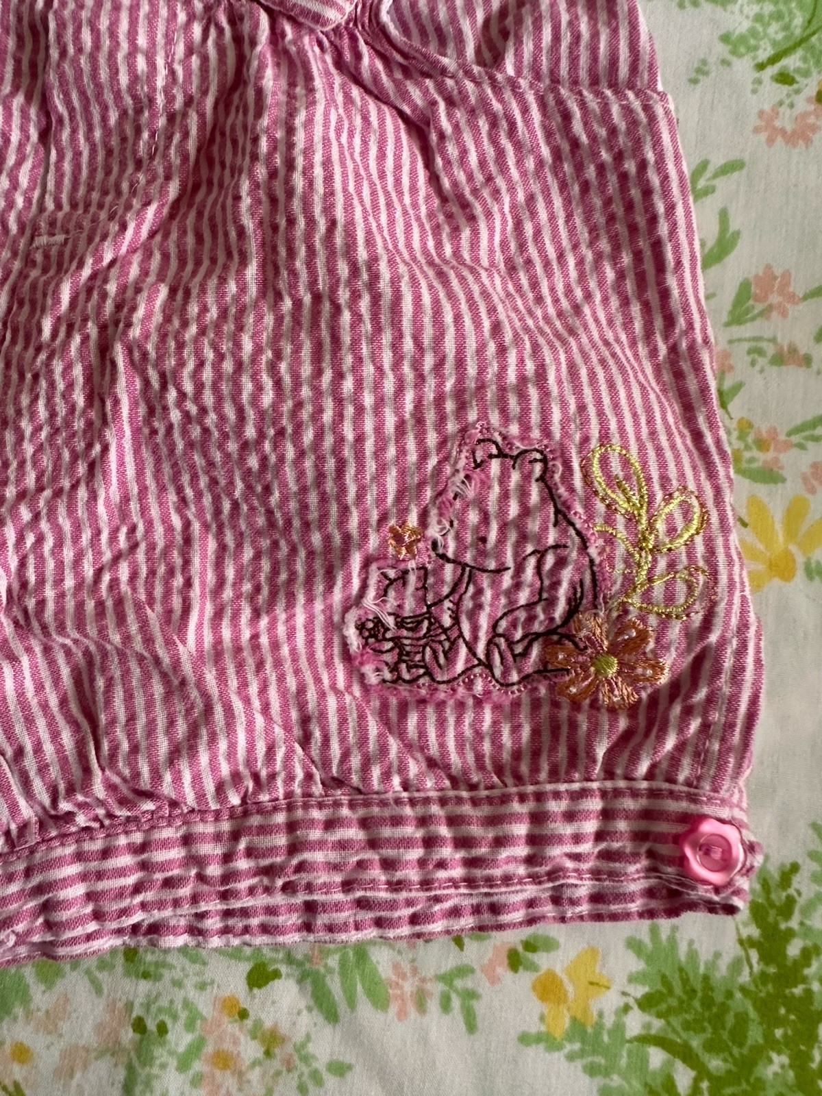 Vtg Winnie The Pooh Pink 100% Cotton Seer Sucker Bubble Bow Shorts Girls 18m