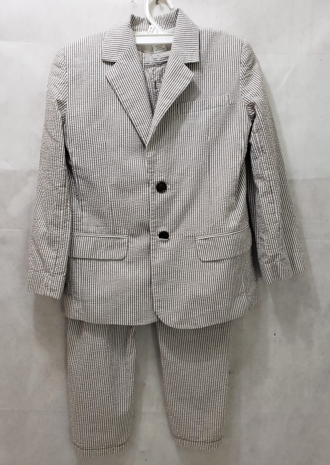 Gymboree Seersucker Sail Suit – Gray White Stripes – Medium Jacket – Sz 8 Pants