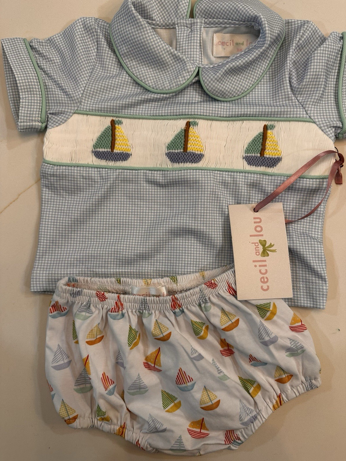 Cecil and Lou Collared Smock Sailboat Set Size 3m Baby Boys NWT