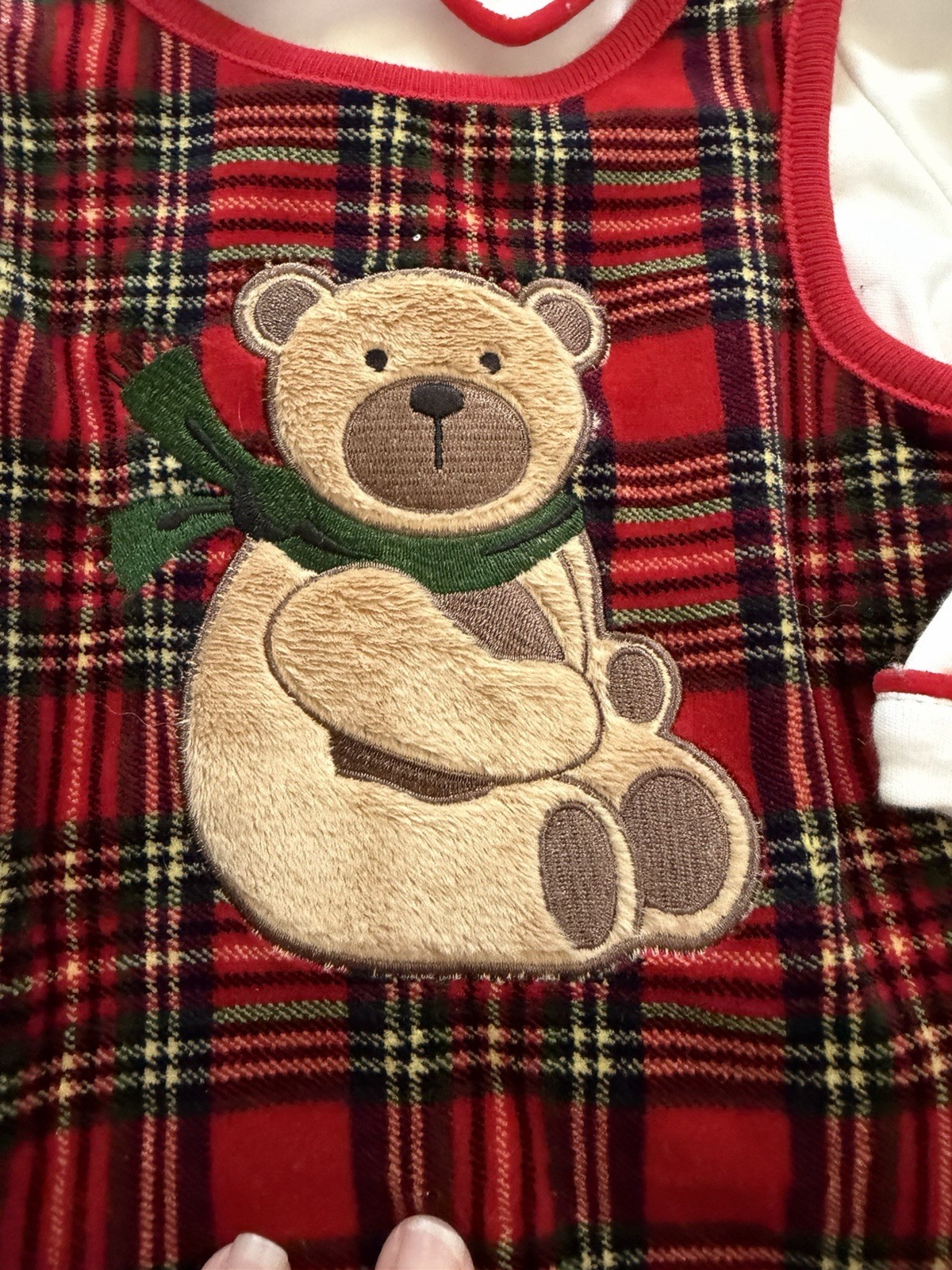 BNWT VTG Baby Christmas 6-9 Mon 2 Pcs Red Tartan Plaid Fleecy Teddy Bear Outfit