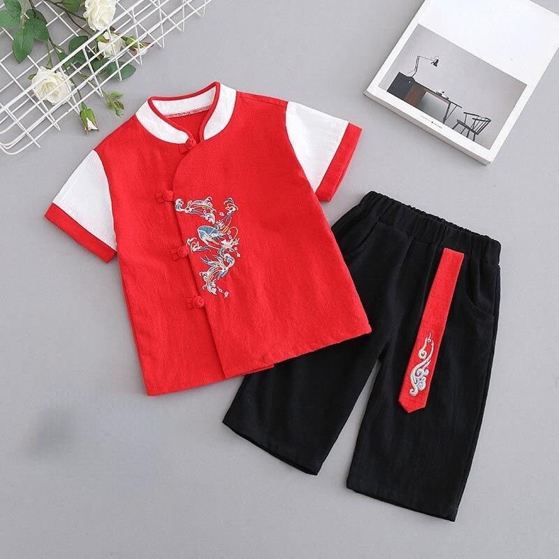 2Pcs Boys Hanfu Tang Suit Chinese Traditional Embroidery Toddler Suit Costume