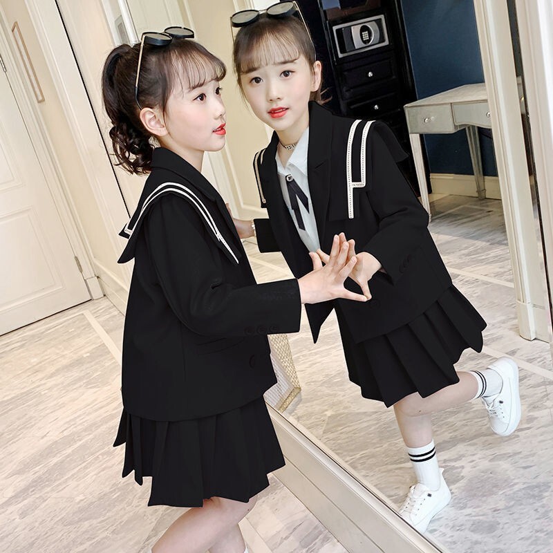 Toddler Baby Girl Outfit Set Korean Fashion College Sailor Collar Tops Skirt