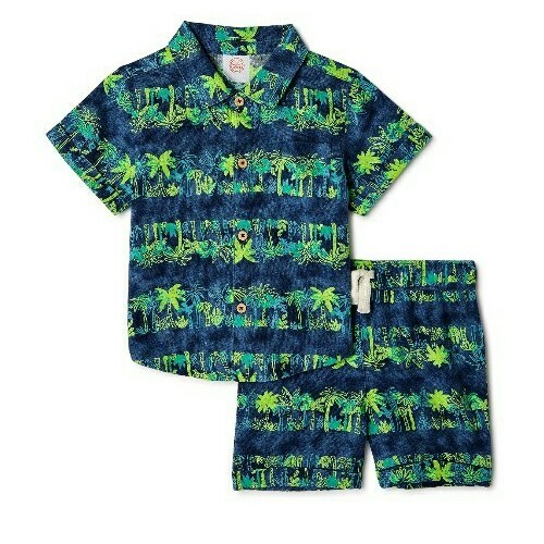 Baby Boys Woven Short Set 2-Piece Palm Trees blue Outfit 12 months