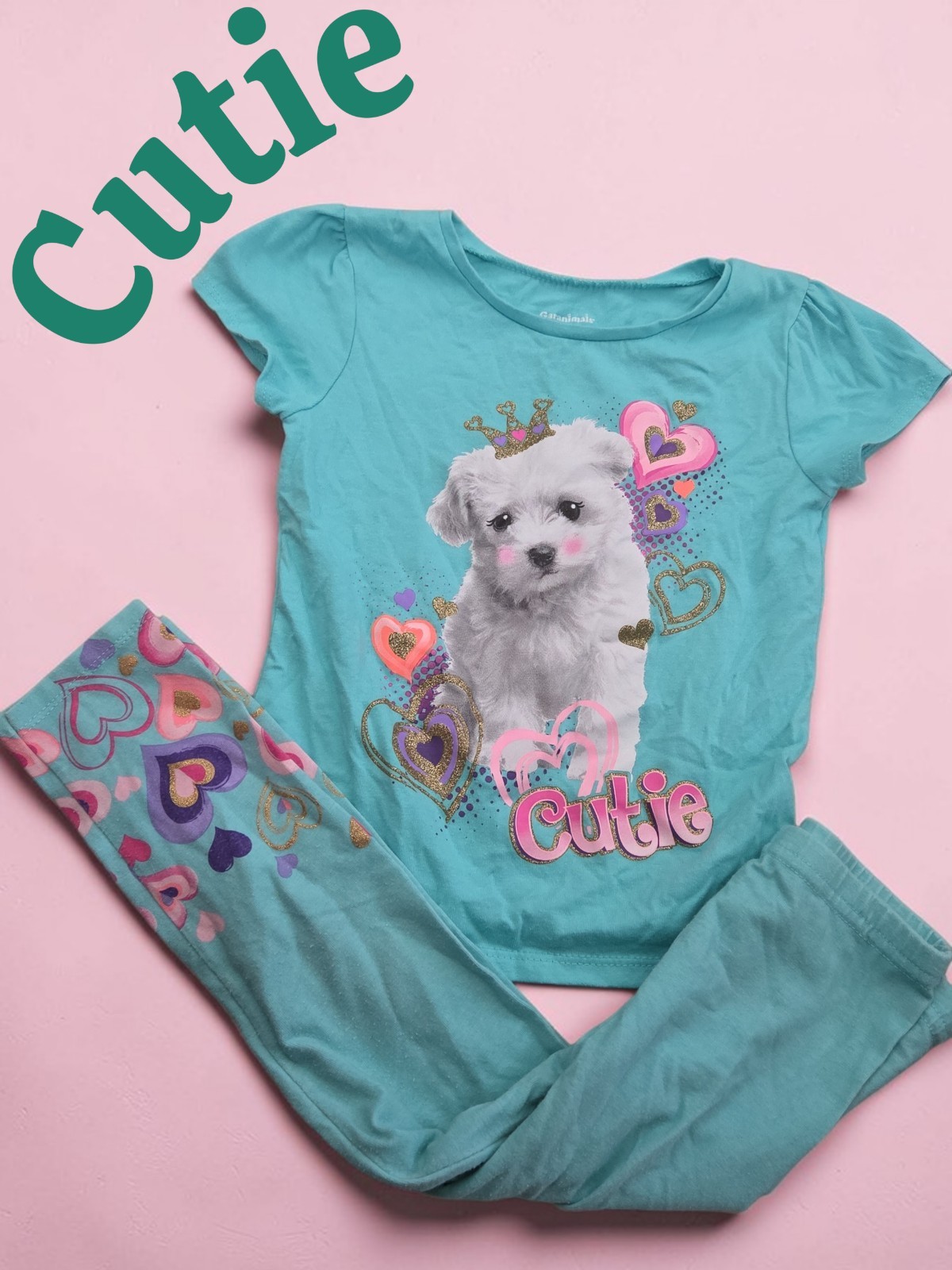 *0942 cutie princess puppy 2pc outfit set Girls 4T