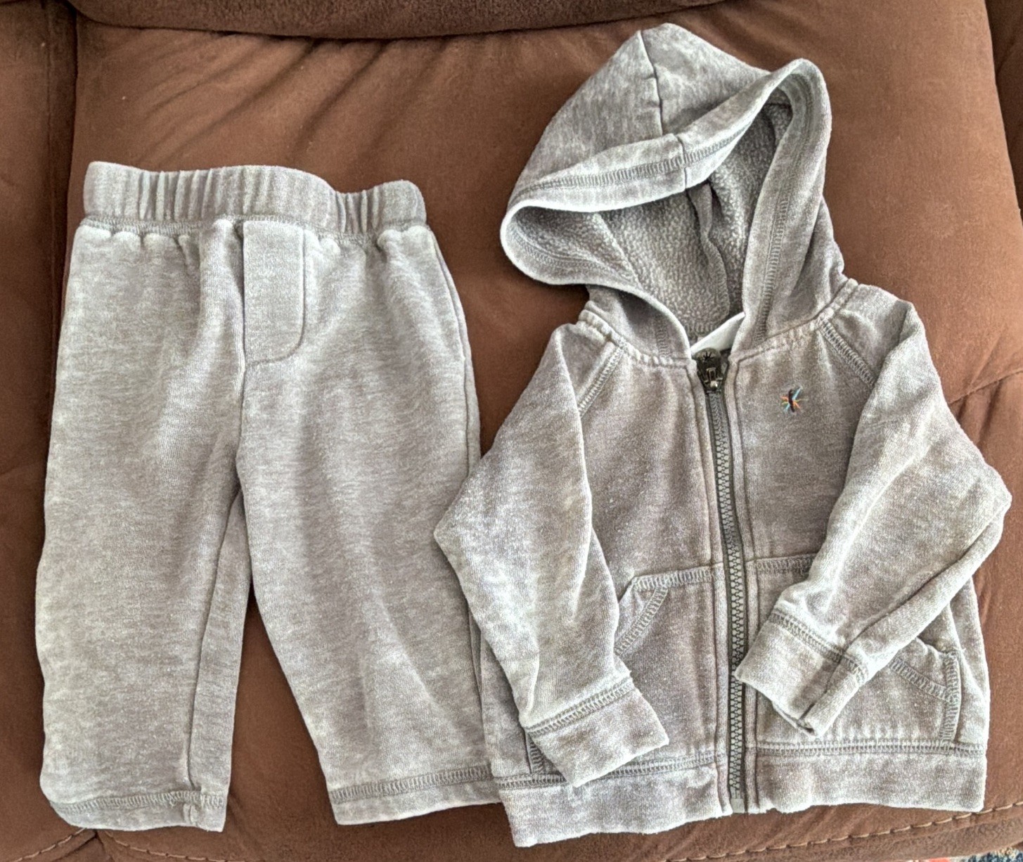 Baby Outfit Grey Hoodie Pants Set 9M Cotton Blend Zip-up