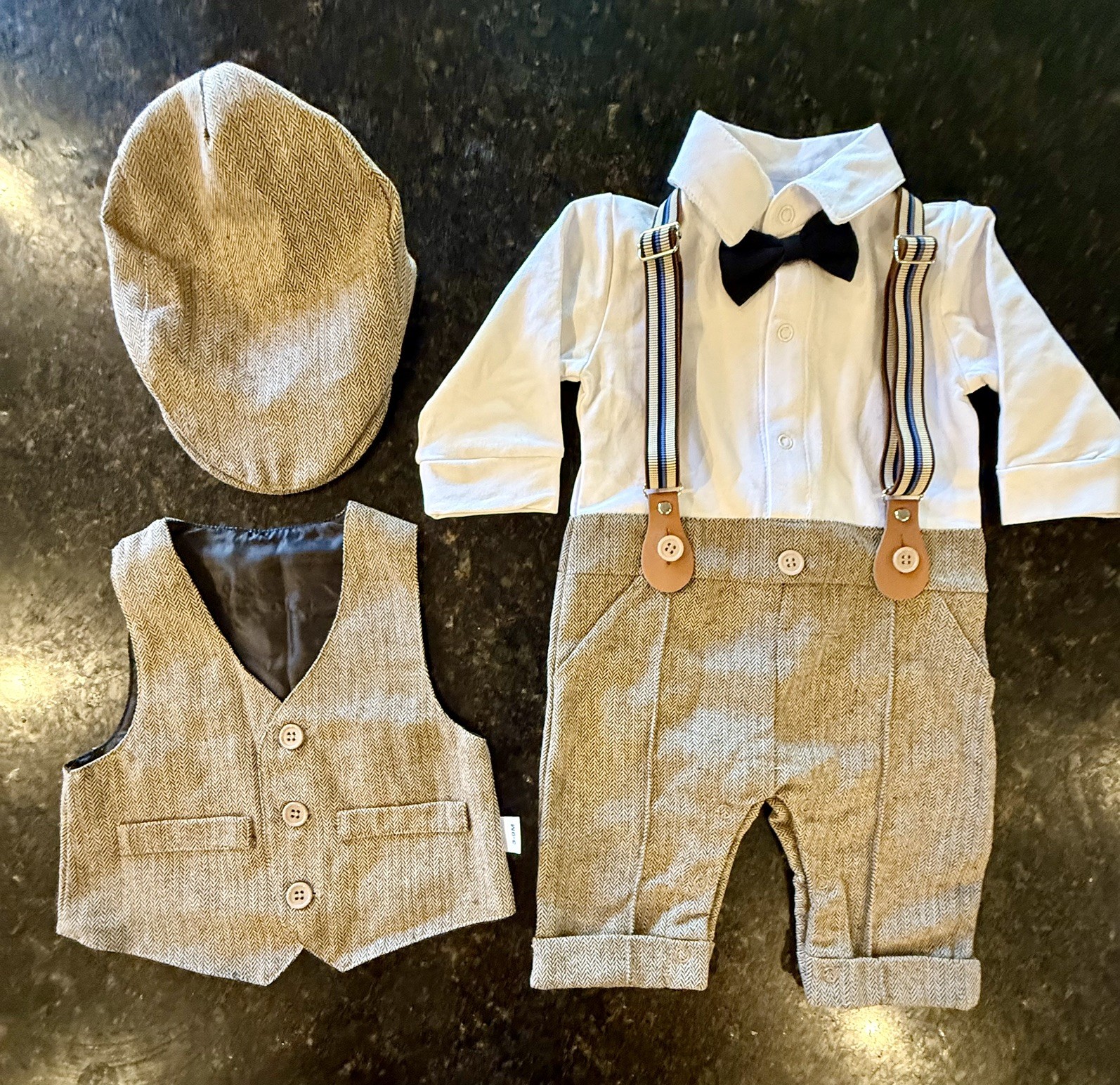Boy Formal Clothes Set Boy Birthday Romper Outfit with Hat Vest Long Sleeve Suit