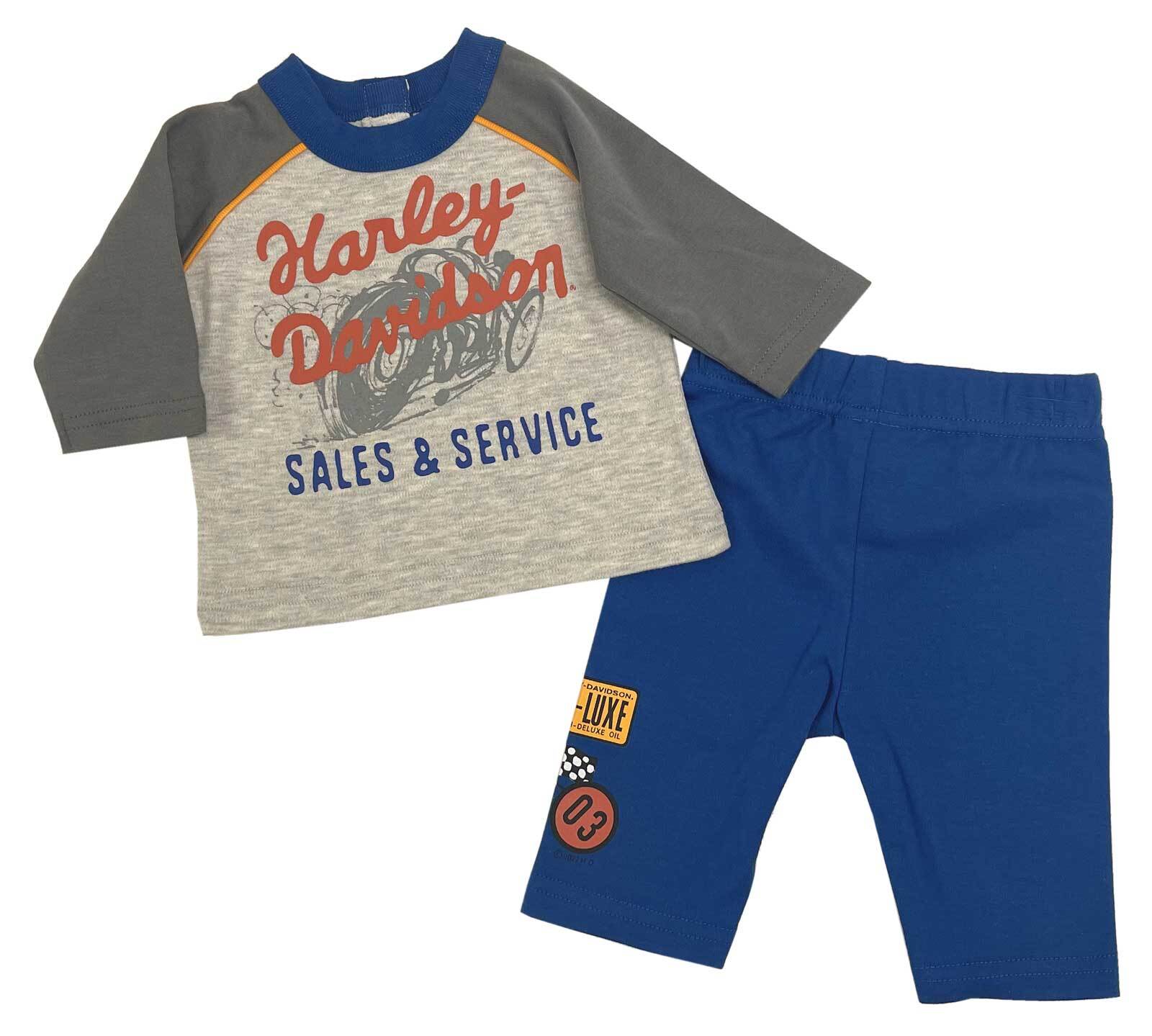 Harley-Davidson Baby Boys’ 2-Piece Infant 3/4 Sleeve Tee & Pant Set, Gray/Blue