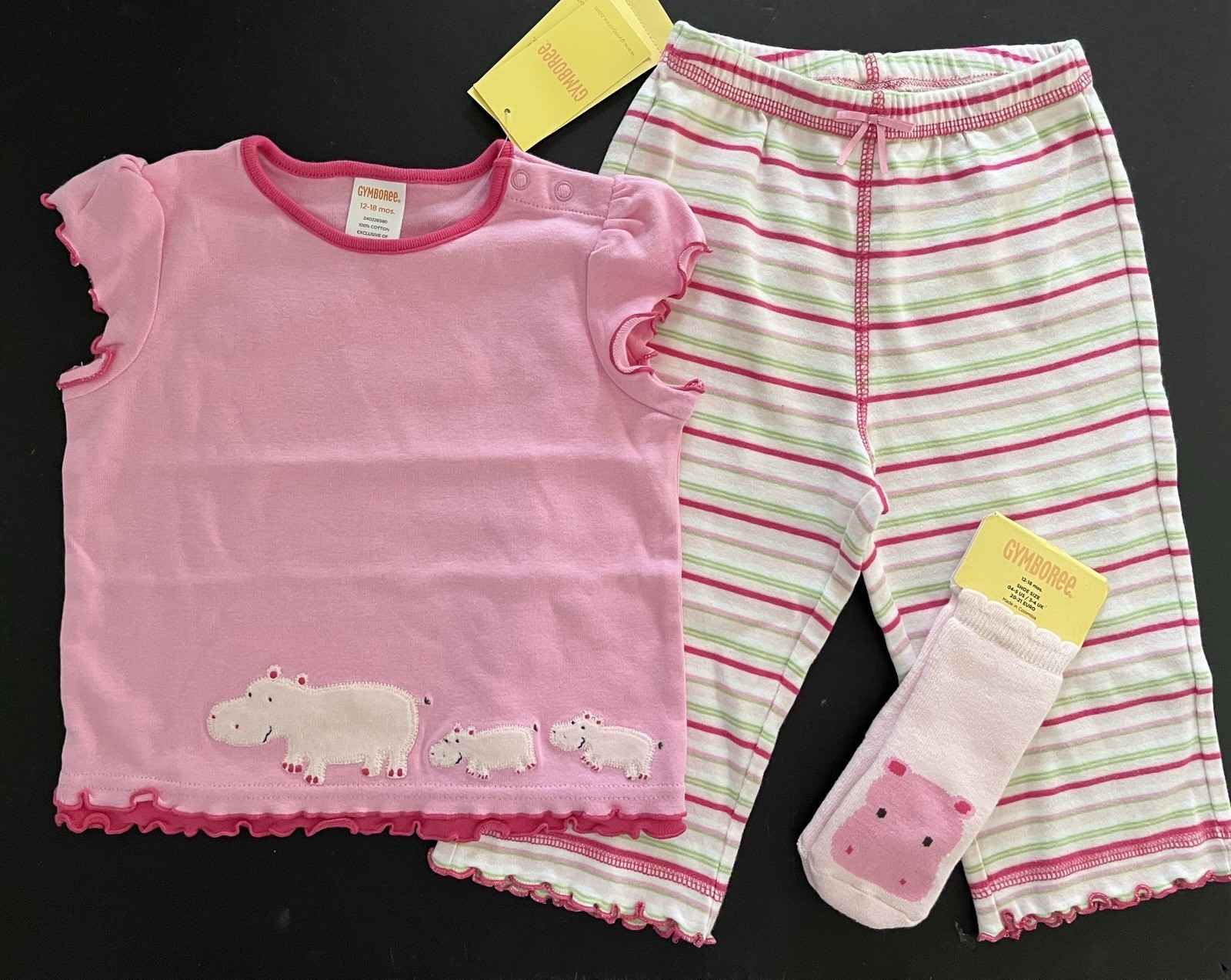 NWT Infants 12-18 Gymboree JUNGLE GYM Vintage ‘07 HIPPO 3-pc Set RARE!