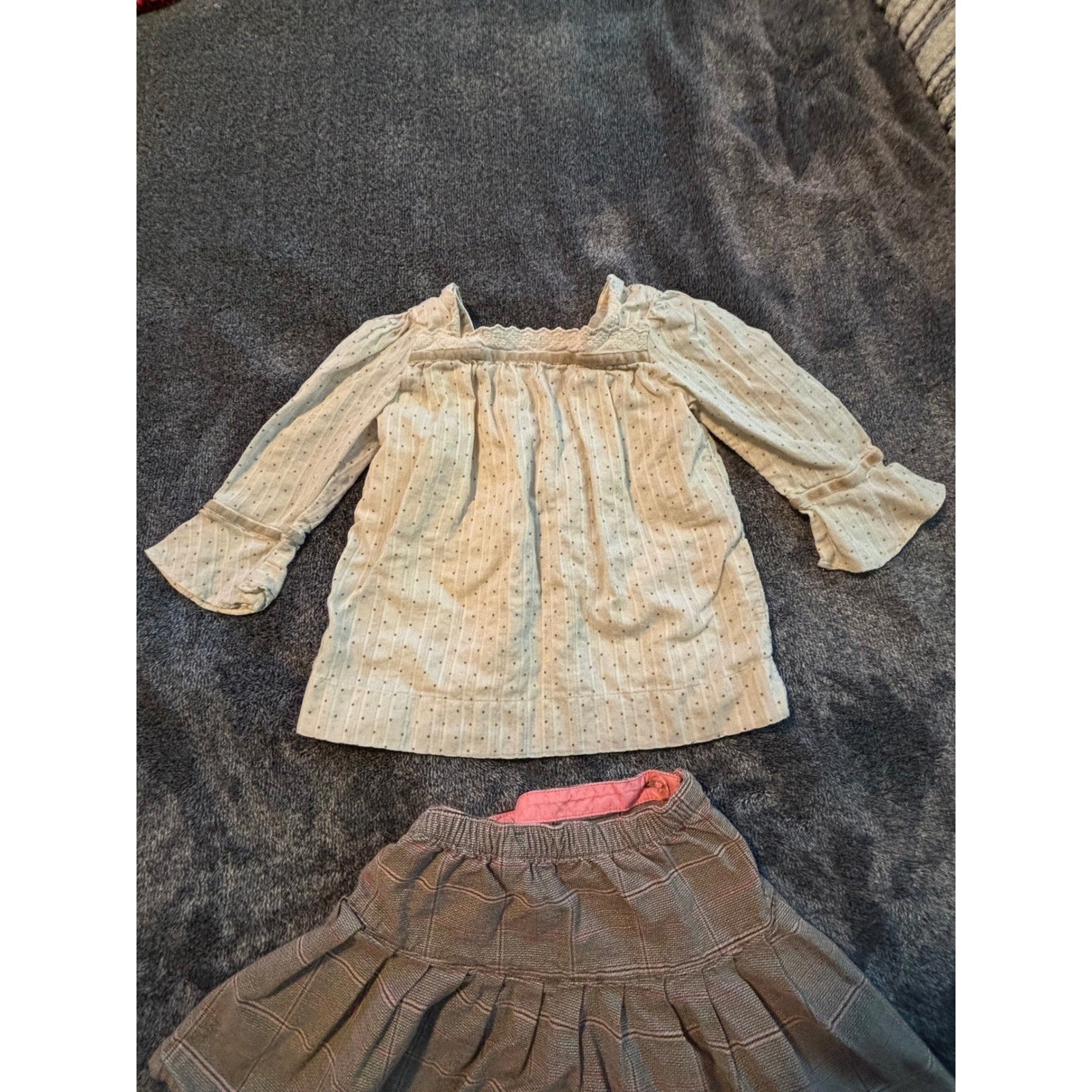 Baby Gap Toddler Girls Blouse and Plaid Skirt Set 3T Cream Brown 2 Piece Outfit