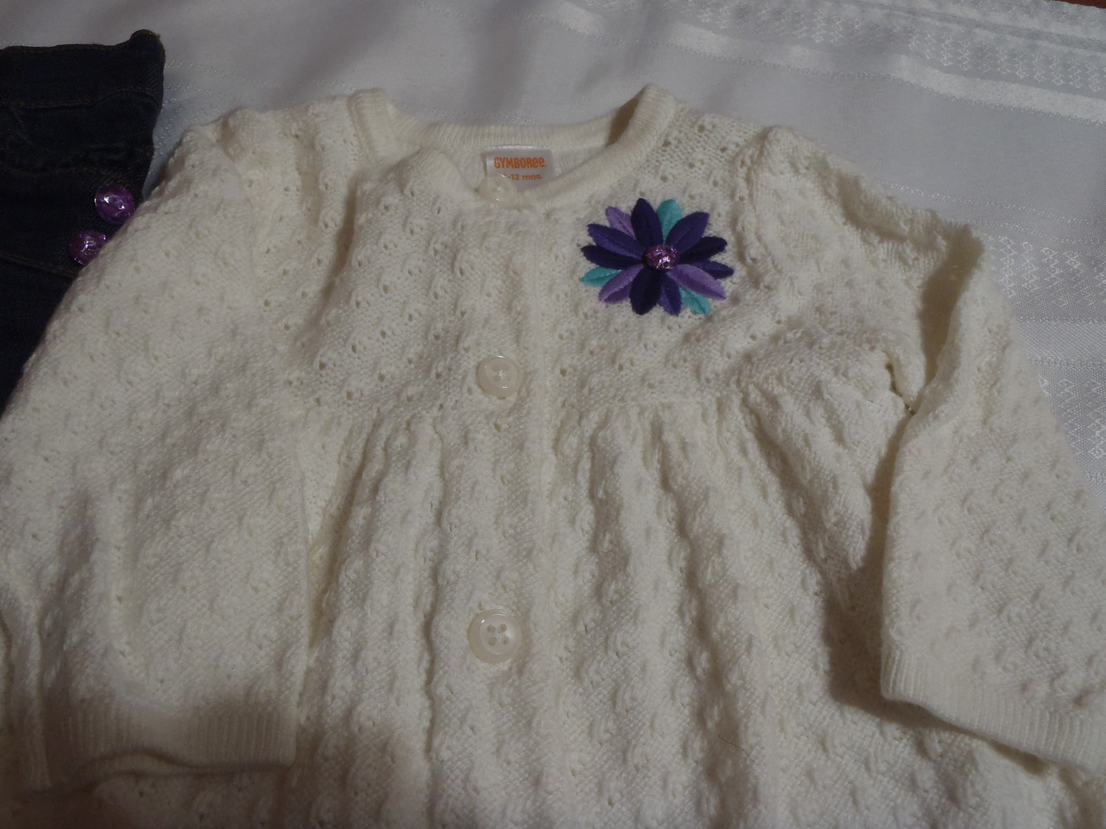 Gymboree Winter Peacock 6-12 Months Ivory Sweater Jeans Outfit NWT