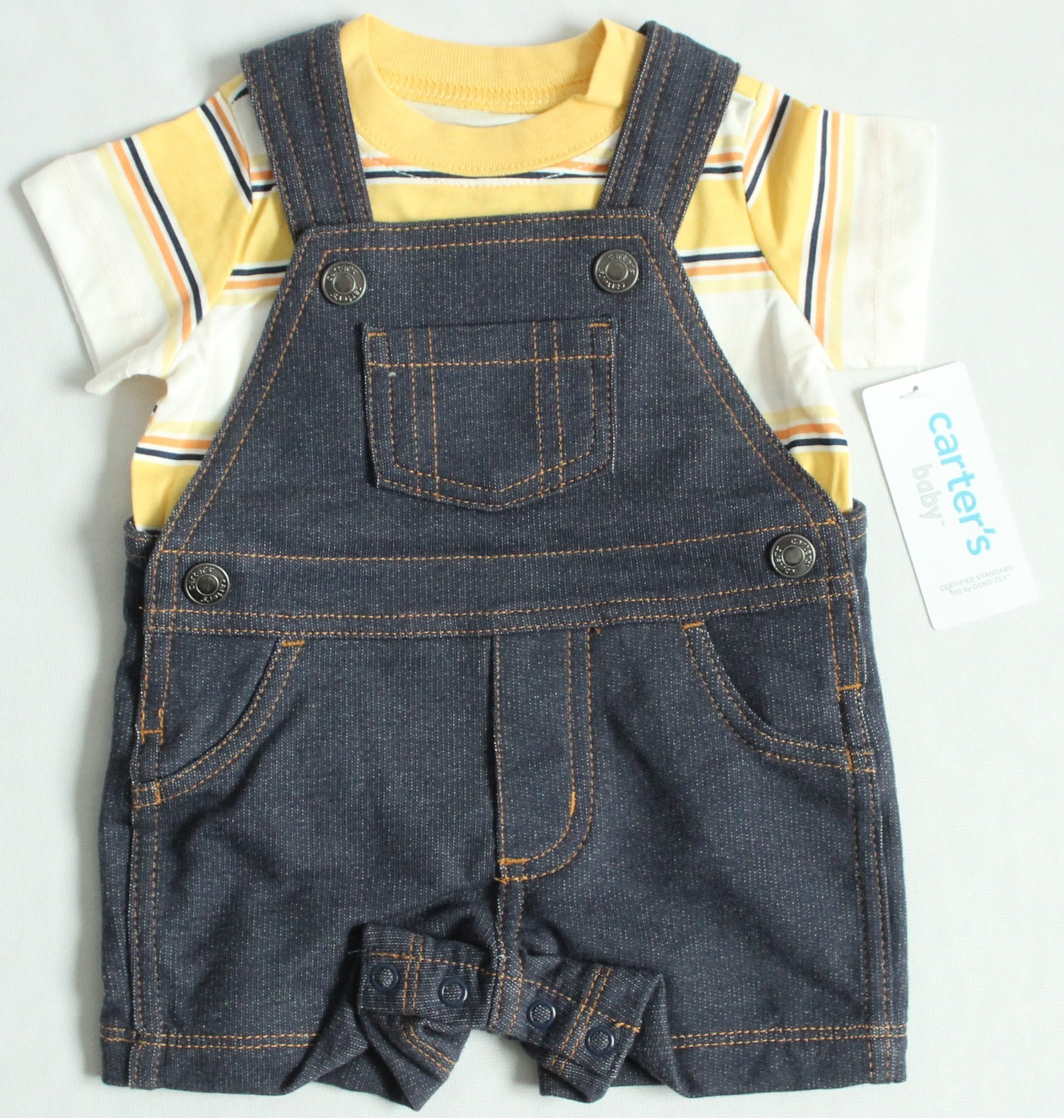 Carter’s Baby Boys Size 6M 2-Piece Tee & Shortall Set Yellow Stripe 1O948810 dm