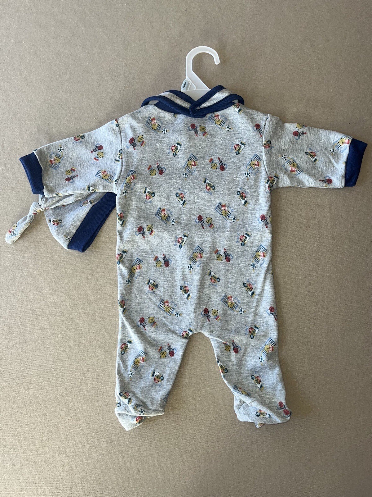 6-9 Month Boys “Sports” THREE Piece Outfit Set~Sleeper, Cap & Bib, New With Tags
