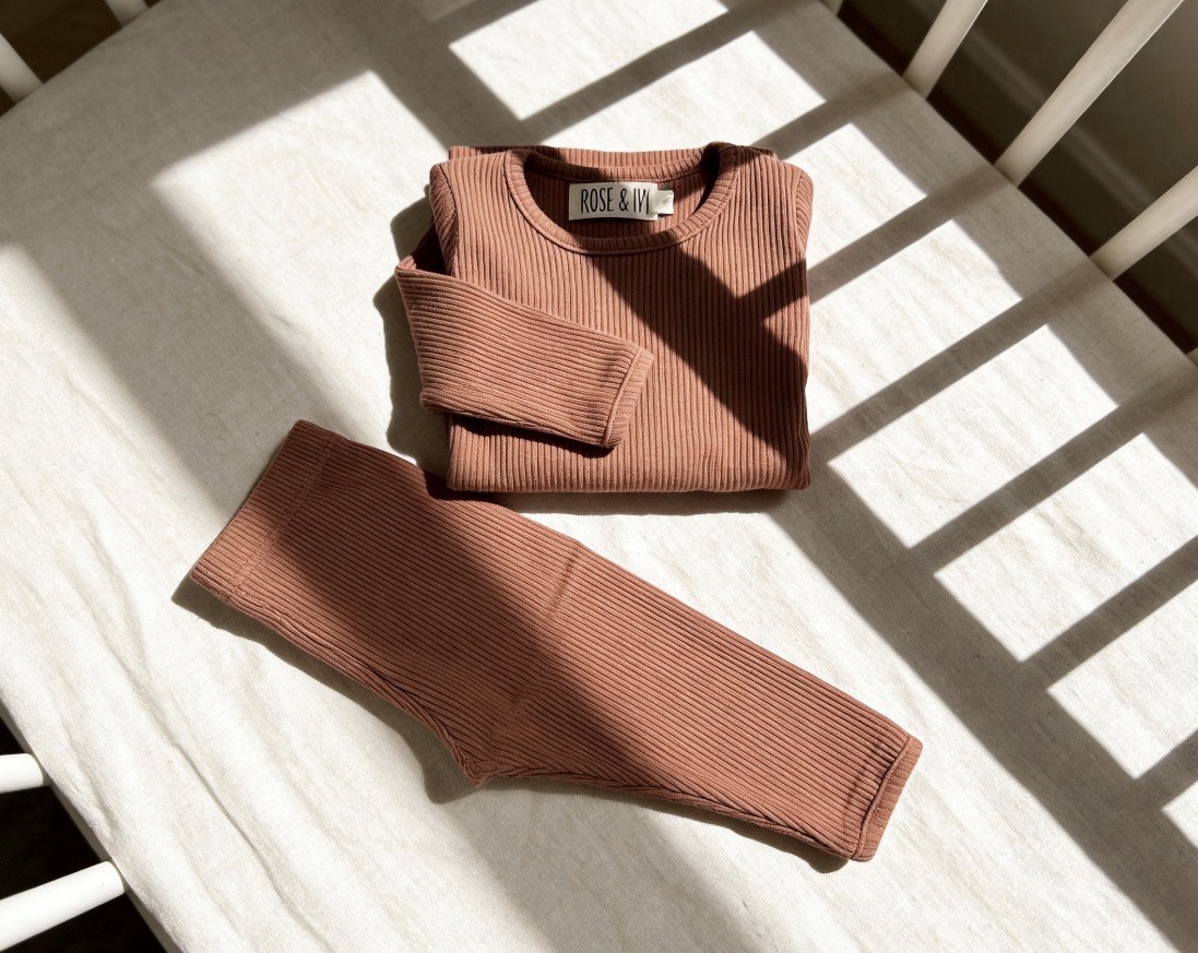 ROSE GOL Baby Ribbed Lounge Set Mauve Dusty Rose 2 Piece Outfit 6-9M