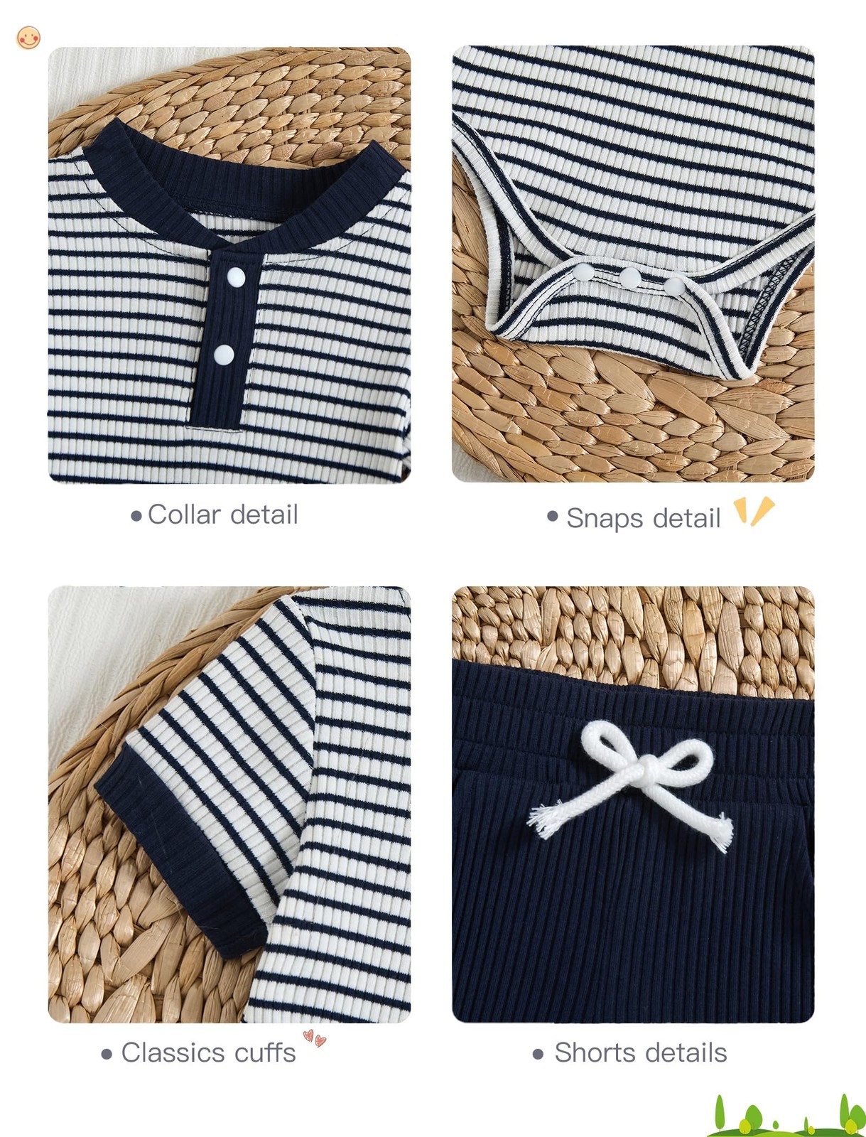 Baby Boy Clothes Ribbed Short Sleeve Striped Romper Top Solid Color Shorts Se…
