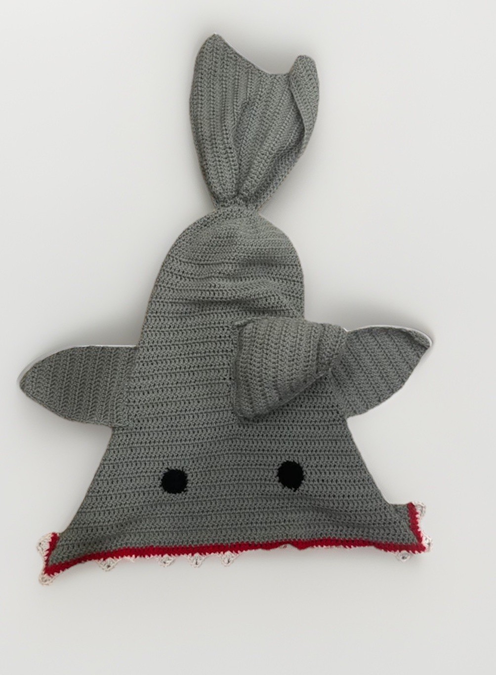 Handmade Crochet Shark Blanket Snuggle Sack Baby Photo Prop Grey 0-9 month