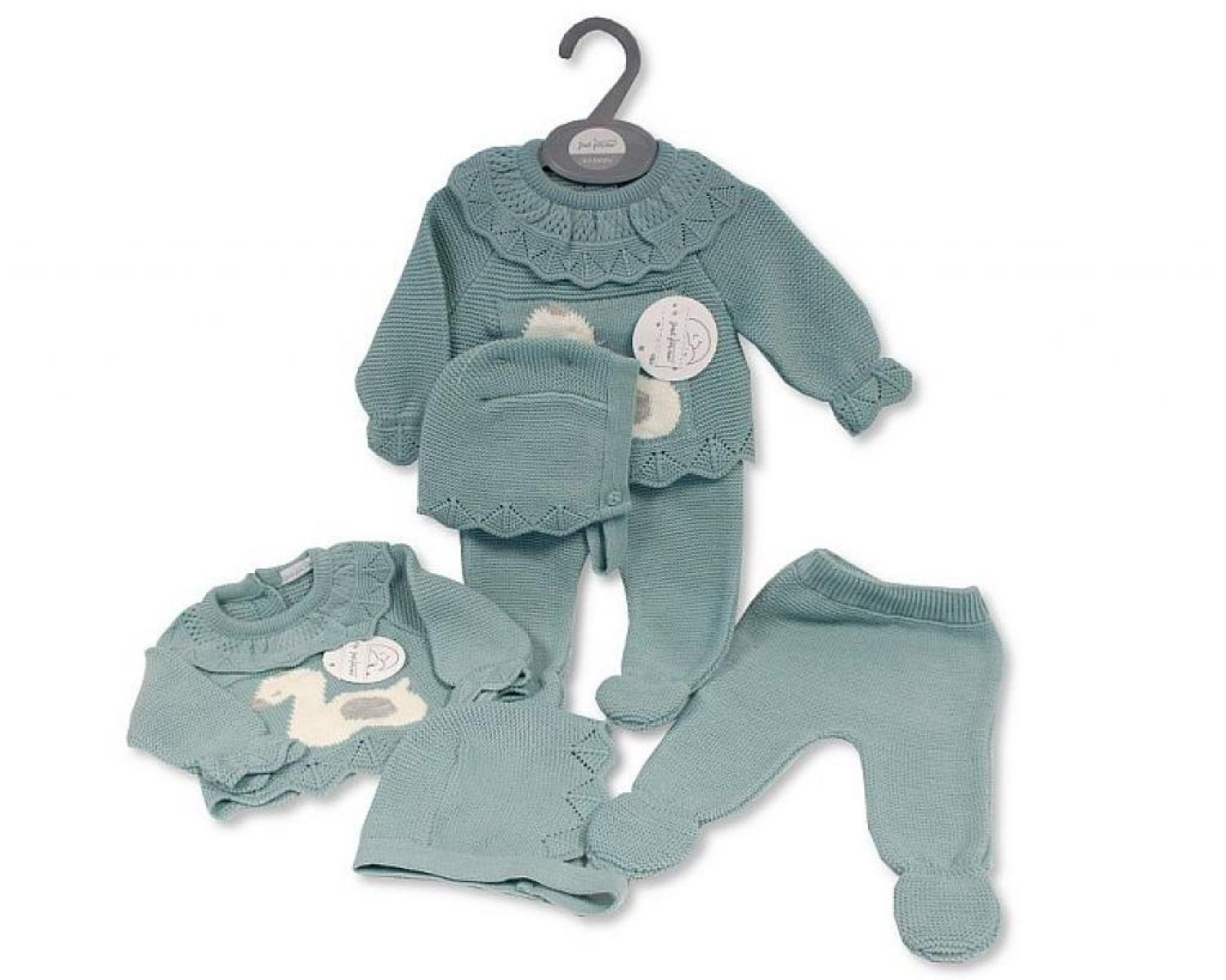 Spanish Baby girls clothes sage swan knitted top bottom and bonnet outfit