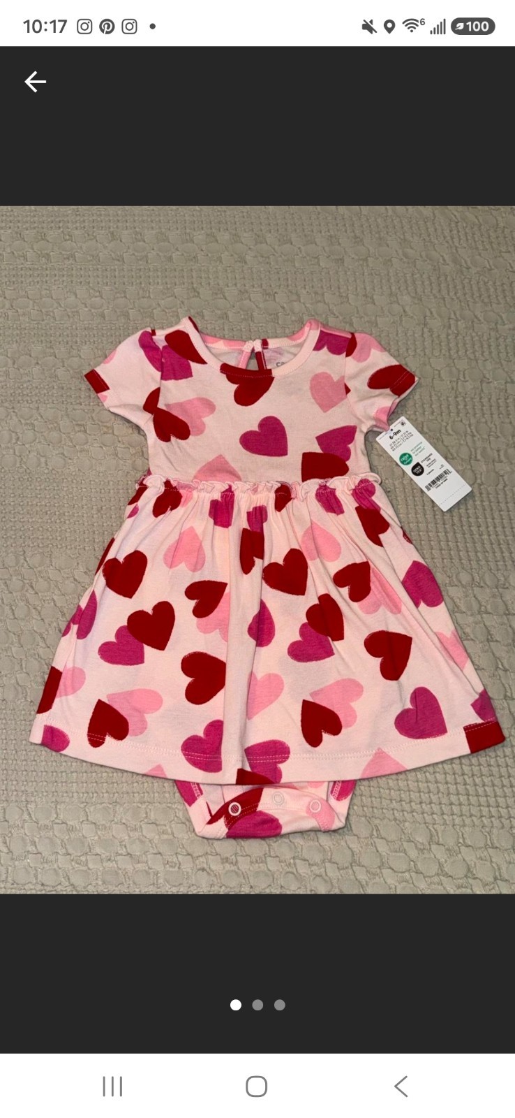 Carter’s 2-Piece Girls Heart Dress & Bodysuit Set, Pink/Red, 6-9 Months