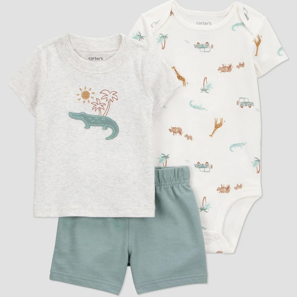 Carter’s Just One You® Baby Boys’ 3pc Safari Top & Bottom Set – Green 24M: Dino