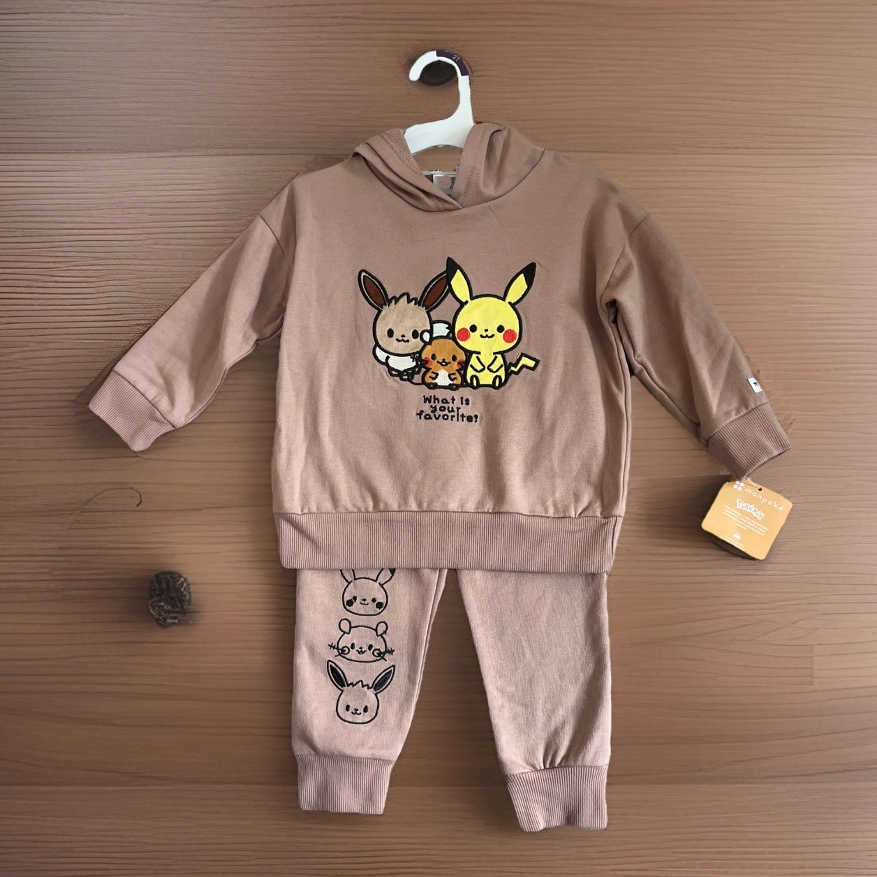Pokemon Pikachu Monpoke Fleece Hooded Sweatshirt Jogger Pants Set – Brown 2T