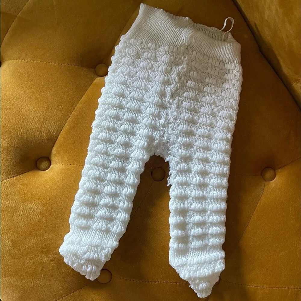 Vintage Baby pants size 12 months white tights textured ruffled pull on girl