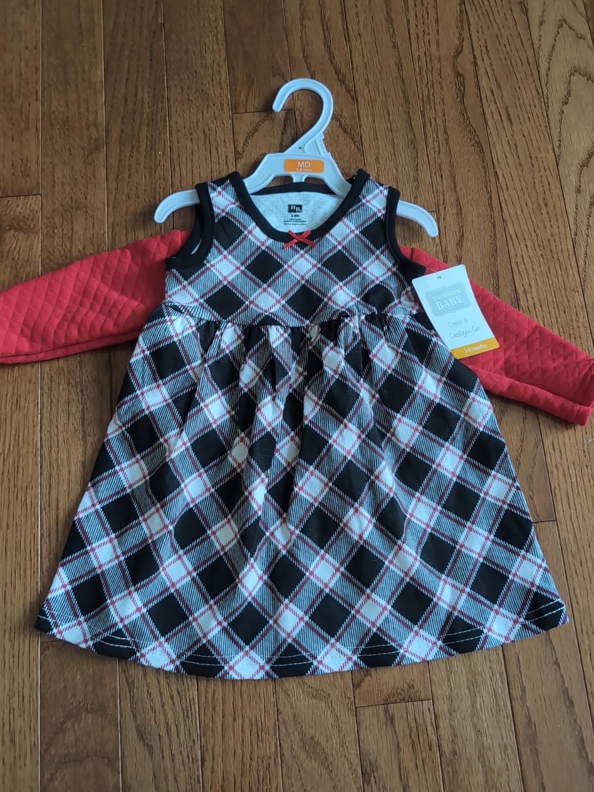 NWT! Hudson Baby 3-6 Month Dress & Cardigan Set Christmas Plaid Red, Black White