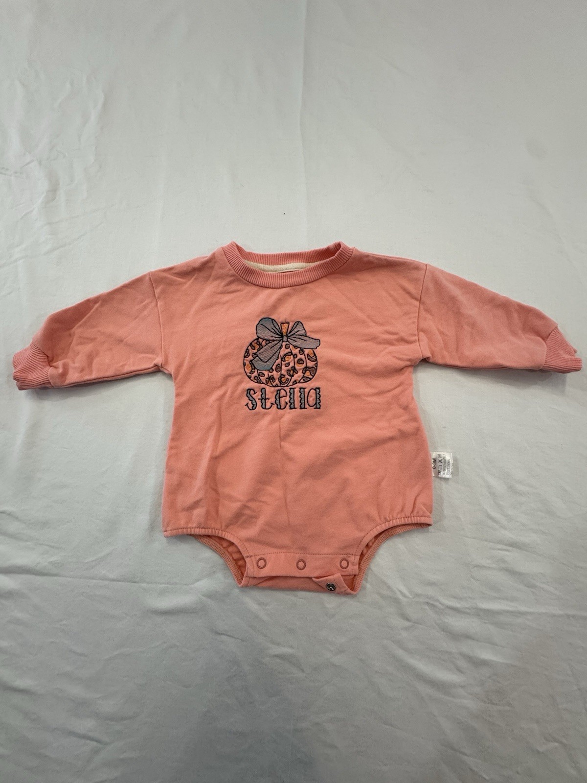 Monogrammed “Stella” Baby Long Sleeve Bubble 0-3 Months Fall Pumpkins Halloween