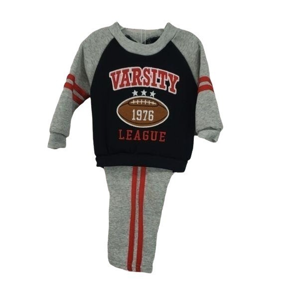 Mad Game Varsity League Baby Outfit 12M Gray/Navy Sweatshirt & Pants Set 100% Po