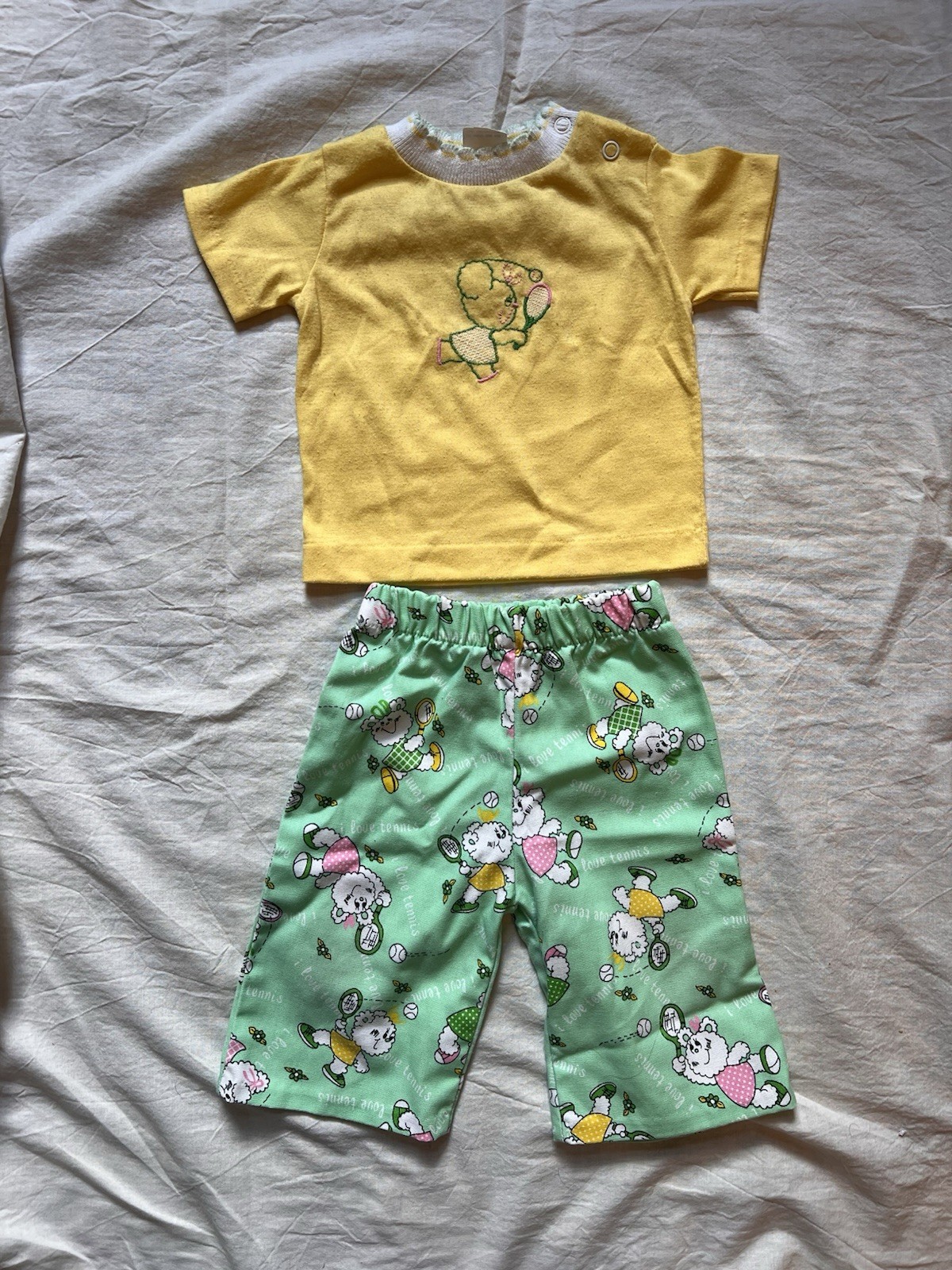 True Vintage Paper Tag Tennis Bear Tee Shirt Pant Matching Set 9M Baby USA
