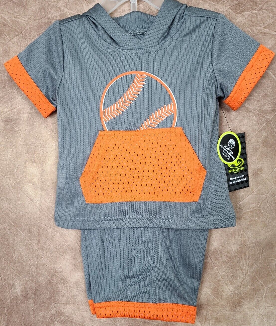 18 Months Athletic Works Baby Boy’s Baseball Hoodie & Shorts Set Gray & Orange