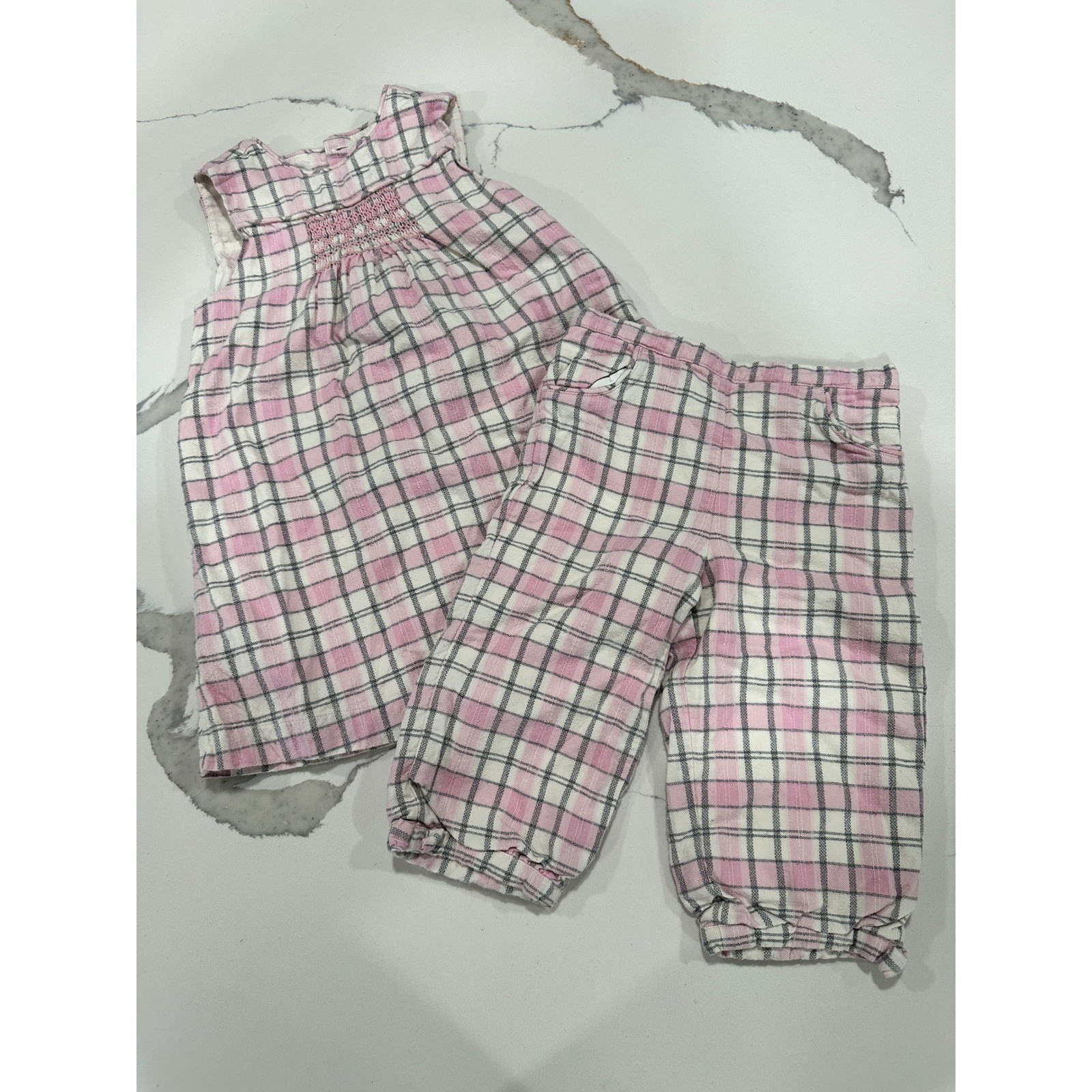Janie and Jack Baby Girl Pink Plaid Smocked Tunic and Pants Set 12-18 Months