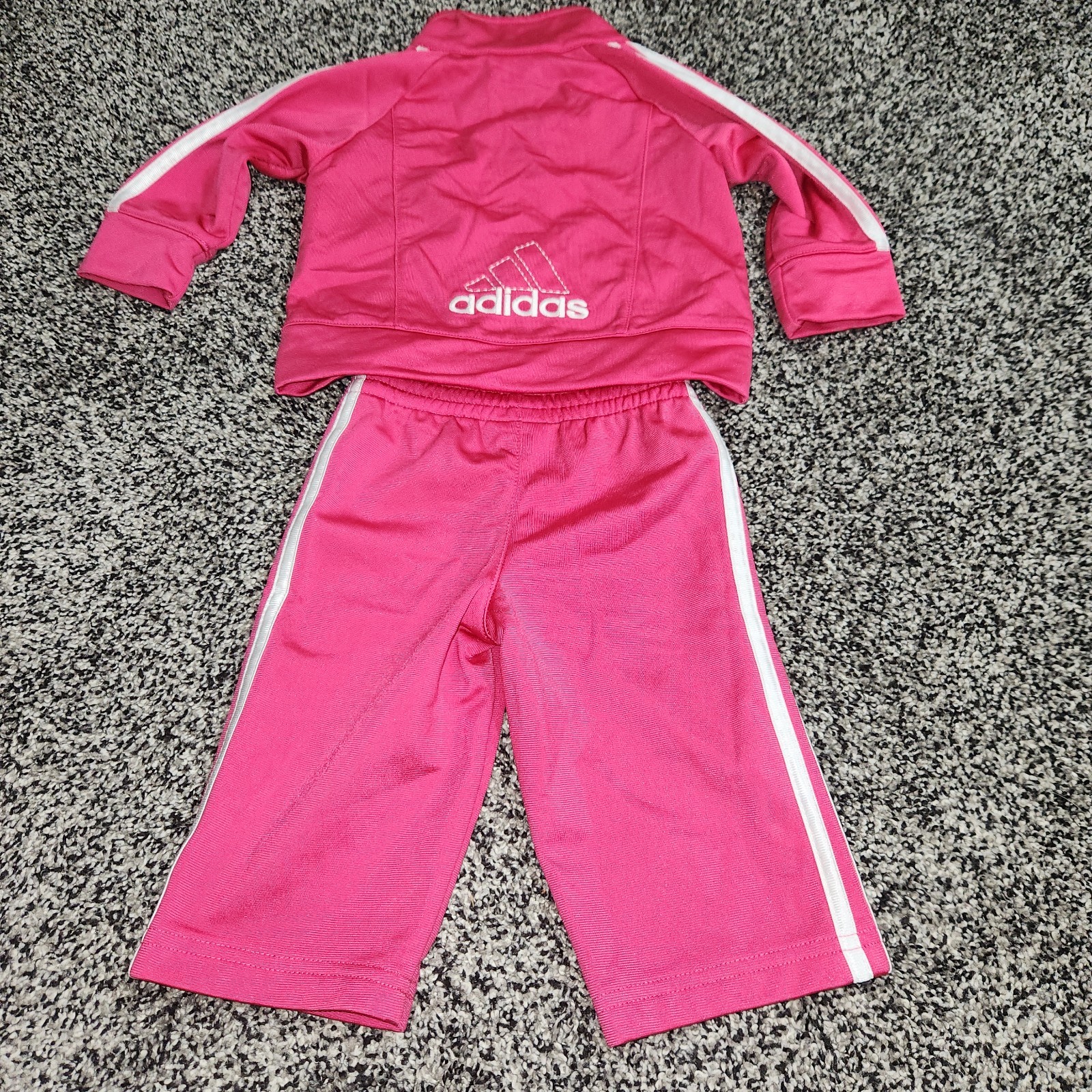 Adidas Baby Little Girl Track Suit Dark Hot Pink Size 6 Months, Pockets,Full Zip