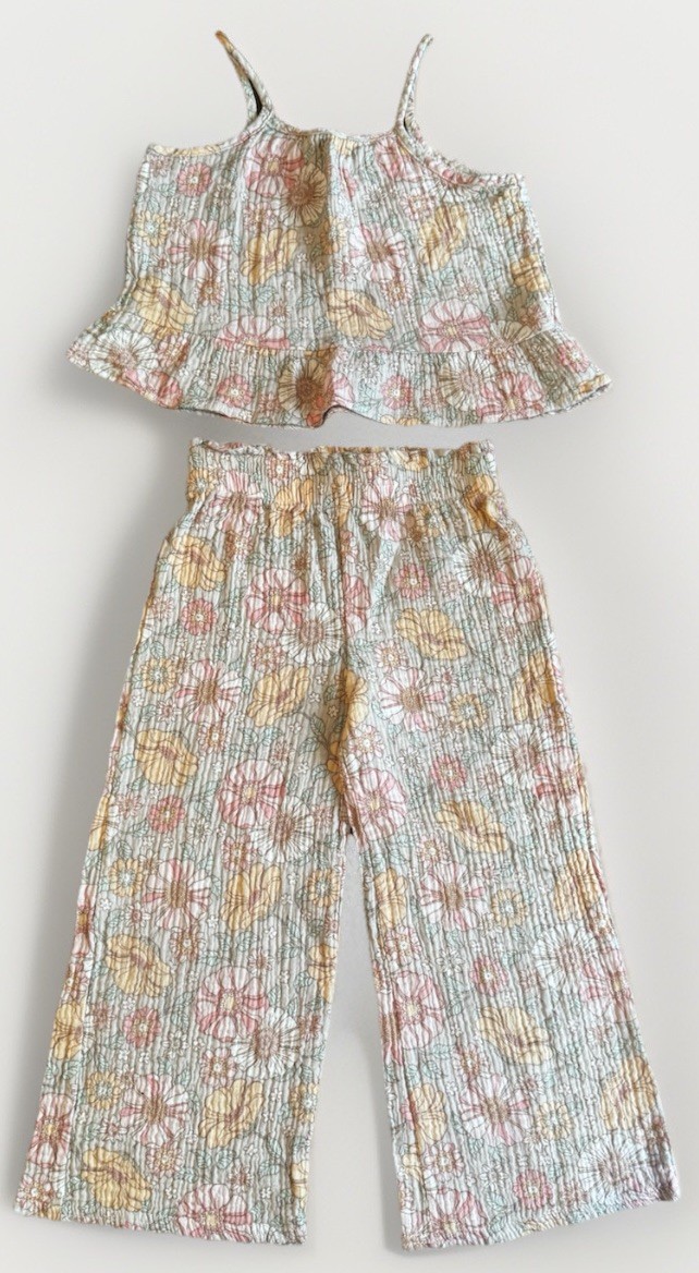 Girls Boutique Floral Set Size 5 Organic Cotton Boho Summer Outfit