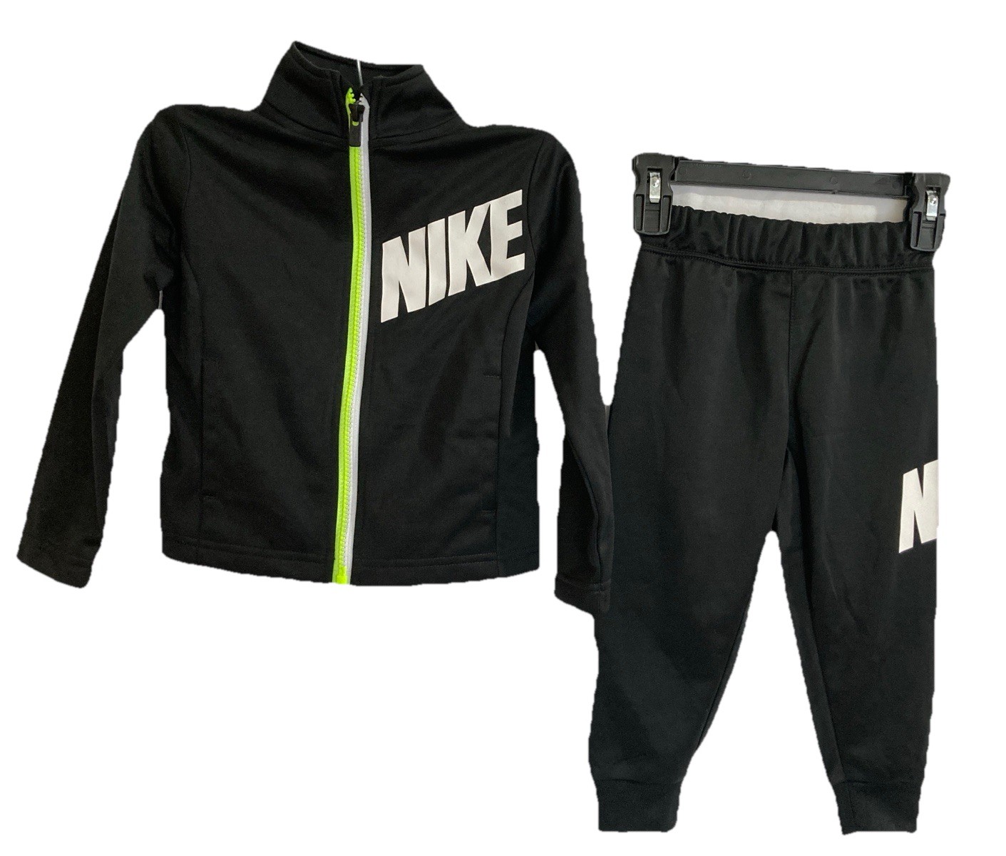 Nike Boy Track Suit Jogging Set Zip Black With White Logo Lime Trim Sz 2T NWT