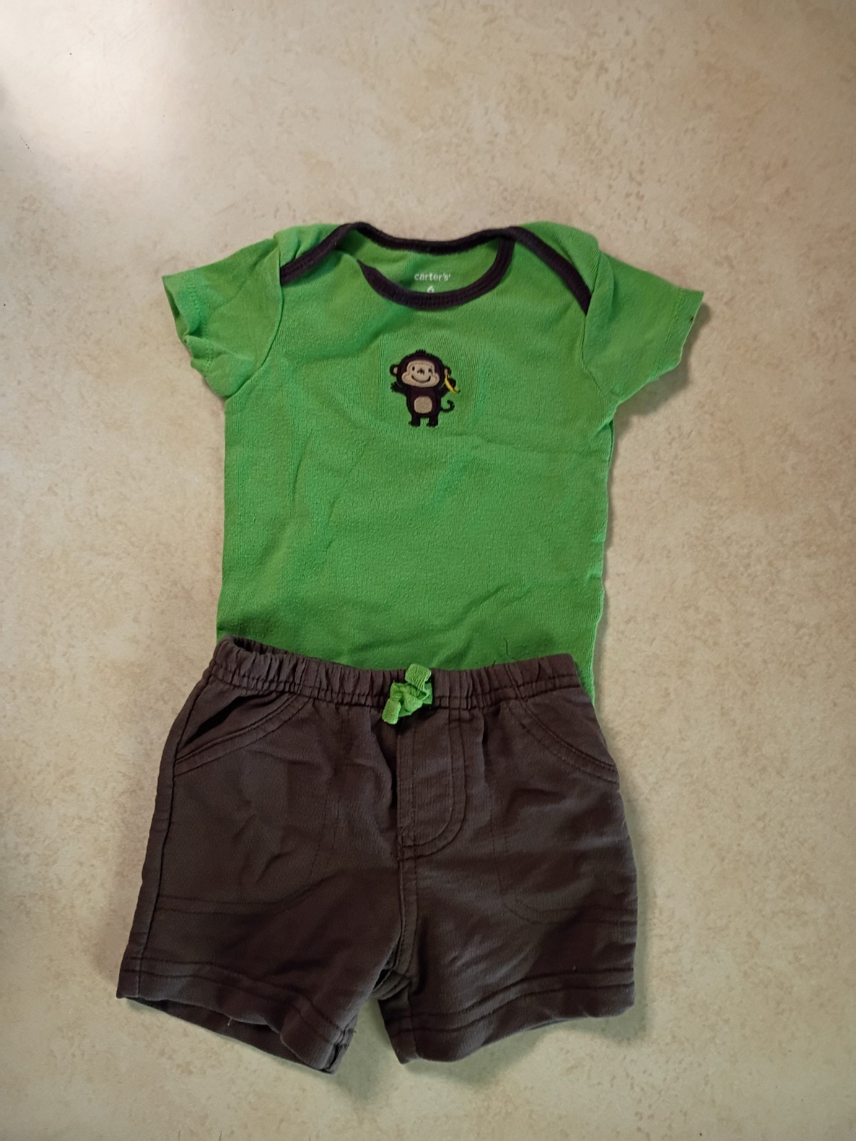 Baby Boys Carter’s Lime Green Monkey Short Set SS Shirt Snaps Size 6 Months