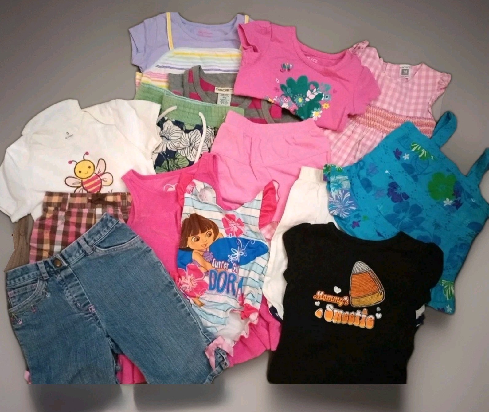 14 Pcs Girls Vintage 2013-15 / Dora Swimsuit Jeans Skirt Outfits / 18 Mos