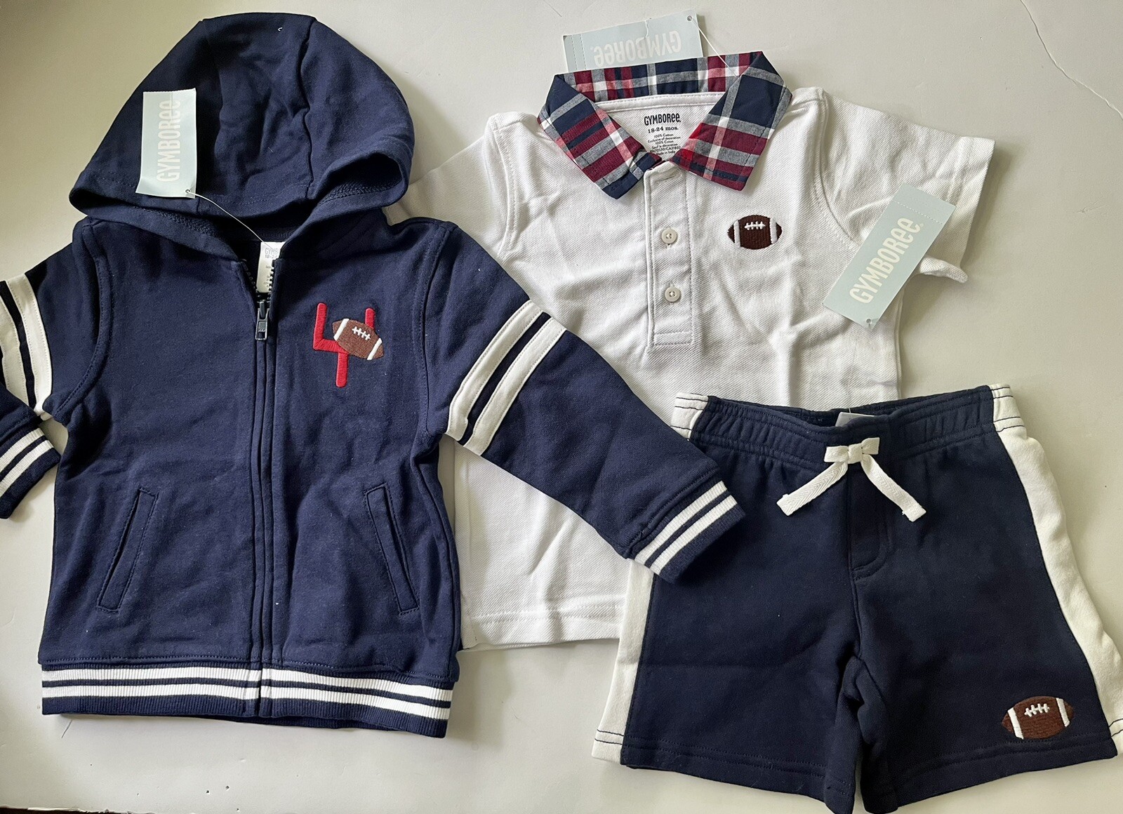 NWT Boys 18-24 mo Gymboree JUNIOR VARSITY Cotton HOODIE TOP & SHORTS 3pc Outfit