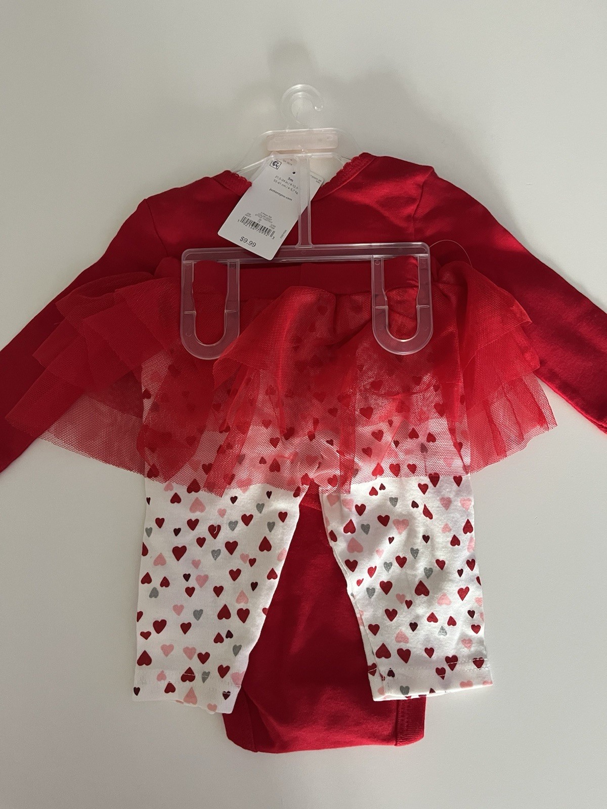 Valentines Set Sparkly Heart Red Top Tutu Pants with small hearts Size 3Months