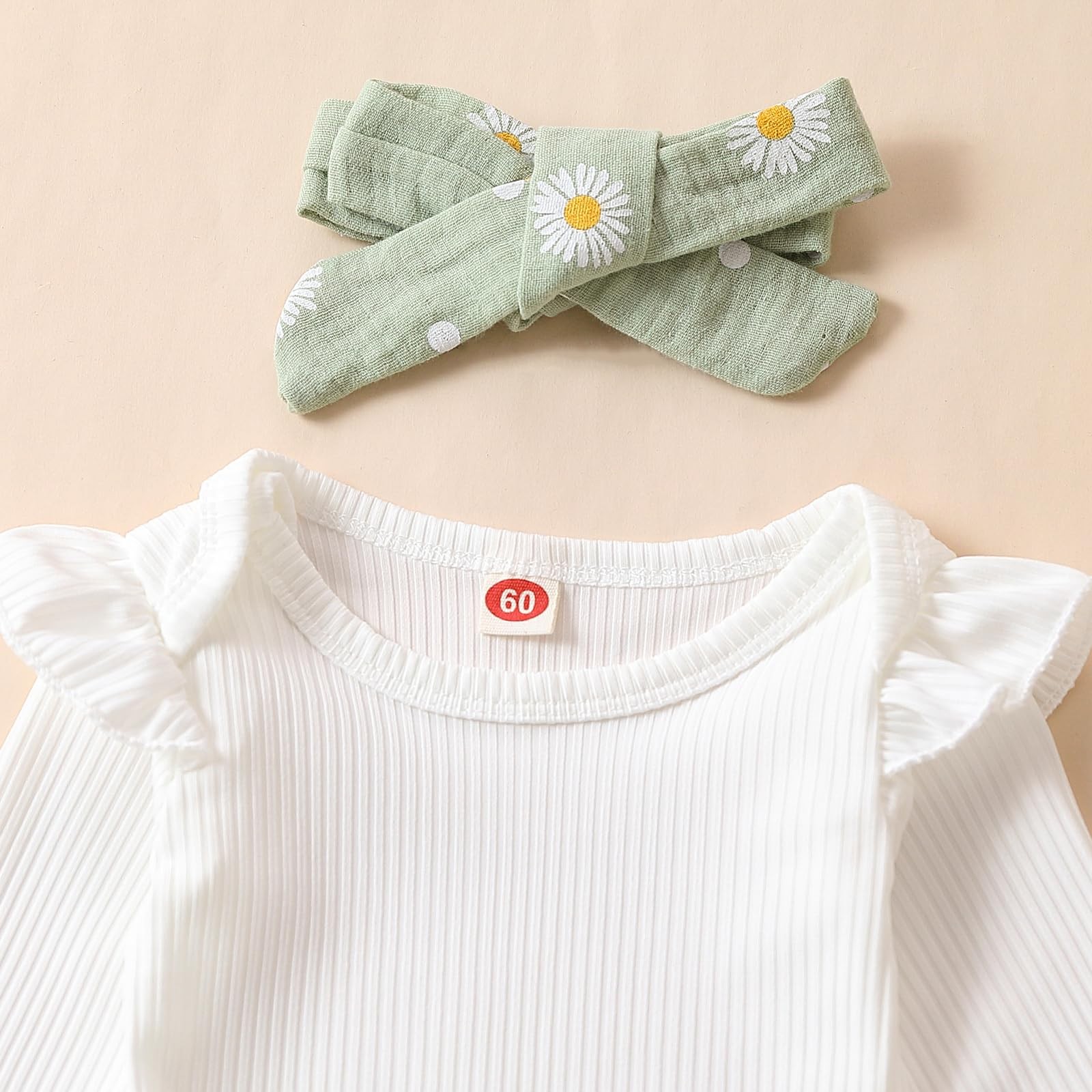 Kaipiclos Newborn Infant Girl Clothes Rib Knit Romper 0-3 Months, Daisy Green